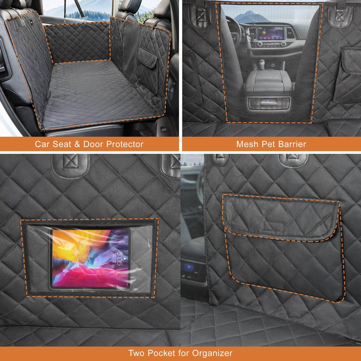petizer Back Seat Extender for Dogs, Support 420lbs - Detachable Hard Bottom Dog Car Seat Cover, Waterproof Nonslip Dog Hammock, Scratch Proof Washable Backseat & Door Protector for Car, SUV, Truck