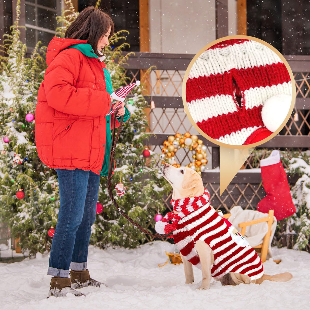 BAEJMJK Dog Christmas Sweater Striped Xmas Holiday Dog Clothes Warm Turtleneck Pet Puppy Outfits Costume Fall Winter Knit Pullover for Small Medium Large Dogs(Red Santa,XX-Large)