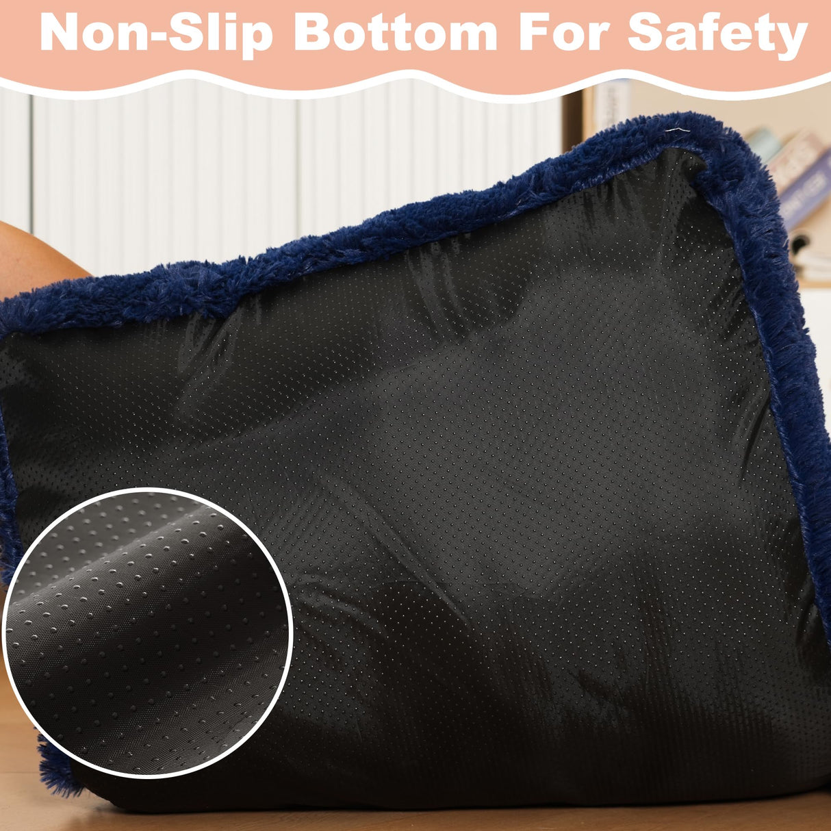 Bedfolks Waterproof Dog Crate Pad, Plush With Removable Cover, Faux Fur for Large Dogs, Fluffy Washable Kennel Bed 35"x23", Solid Dark Blue