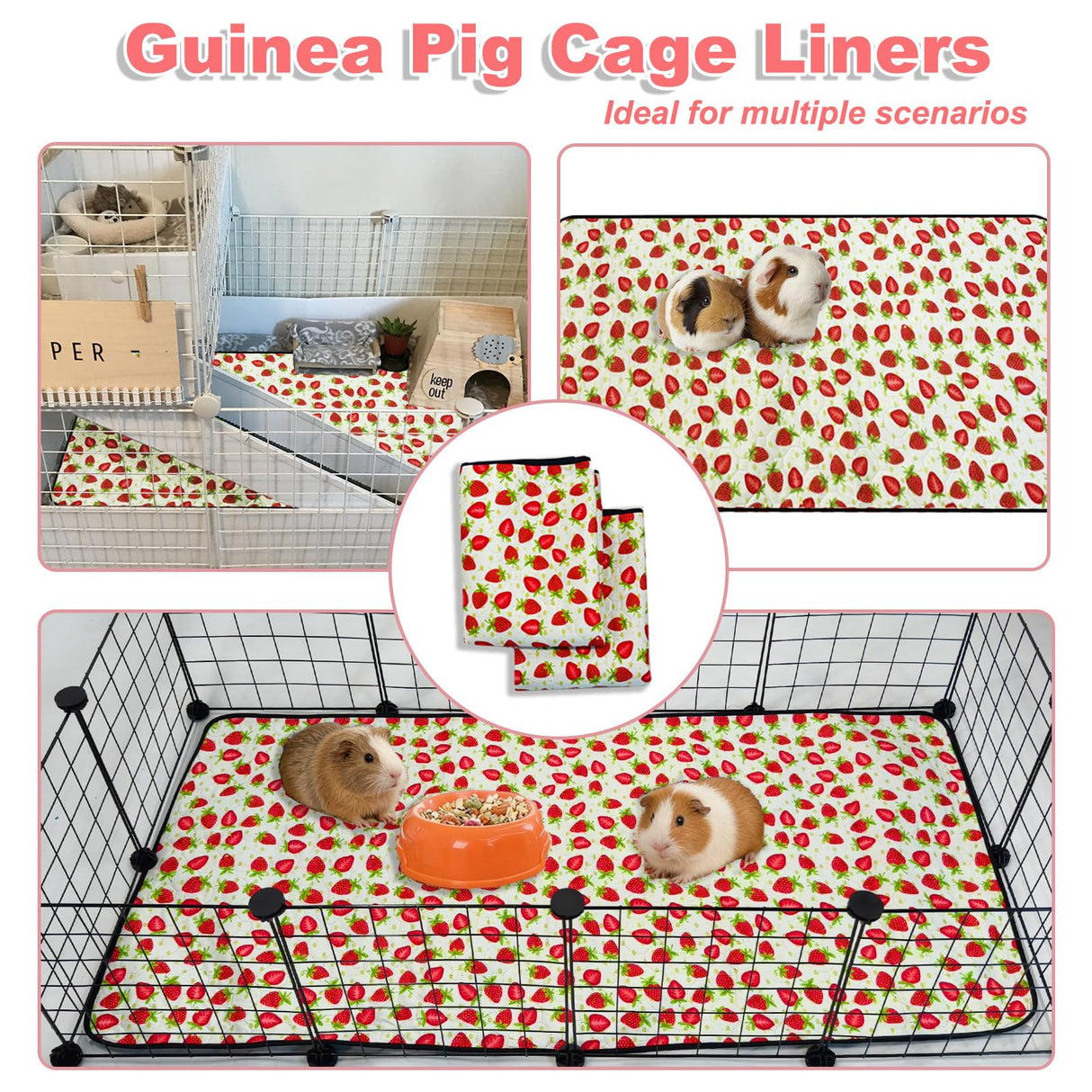LWYMX 2 Pack Guinea Pig Cage Liners, Waterproof Reusable Guinea Pig Cage Liners,Waterproof Super Absorbent Pee Pads for Small Animals,24x48 inch 2pack