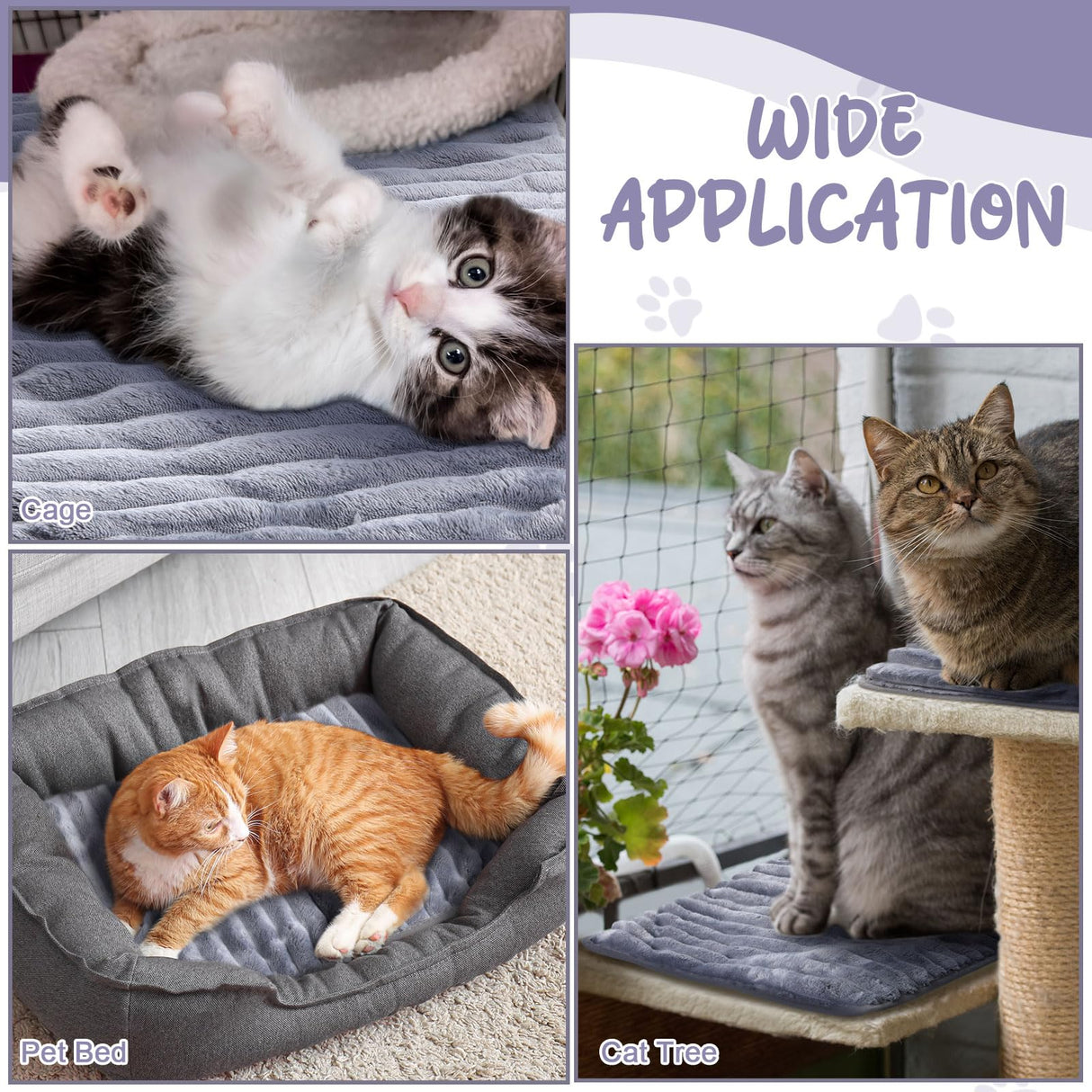 Nuanchu 4 Pack Self Warming Cat Bed 24"x18" Self Heating Dog Cat Pad Bulk Crate Mat Extra Warm Thermal Big Pet Pad for Indoor Outdoor Pets Houses with Removable Washable Cover Non Slip(Grey)
