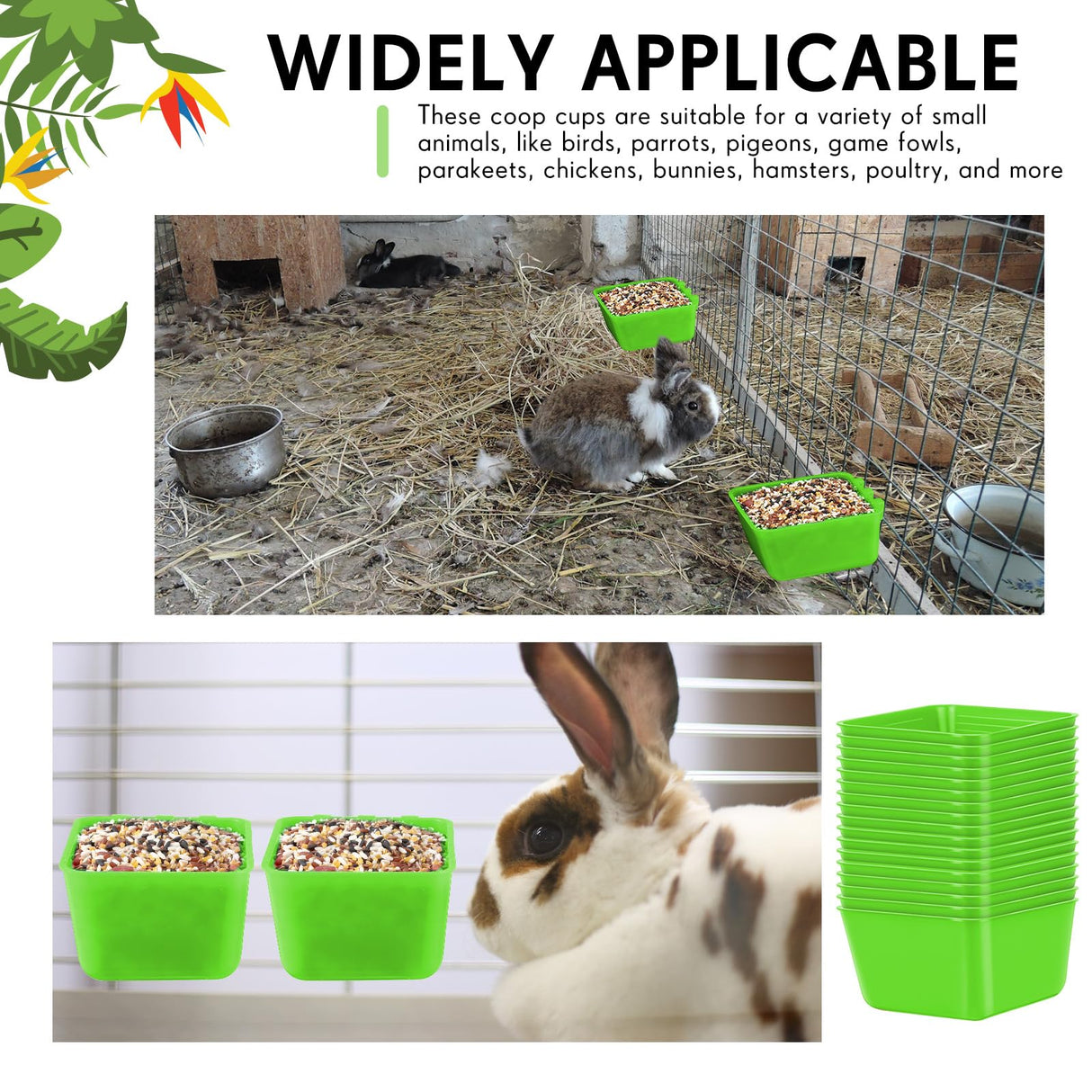 Maxdot 20 Pcs Chicken Water Feeder Cups 16 oz Pigeon Bird Feeder Cups Hanging Cage Chicken Water Cup for Pet Parrot Rooster Parakeet Bunny Gamefowl Poultry Wire Hutch(Green)