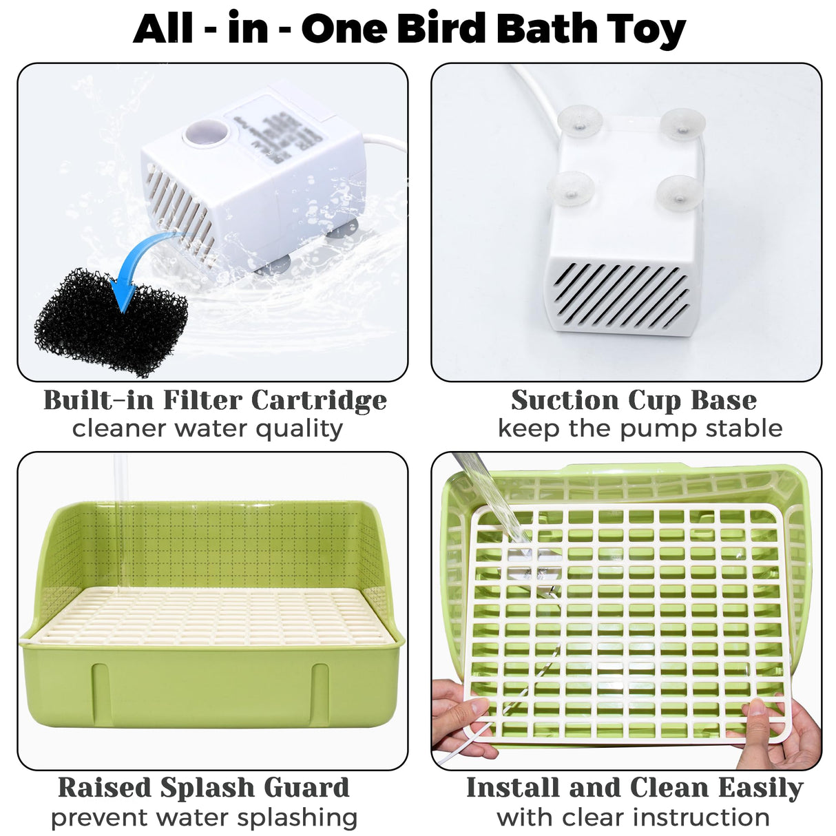 Jevnd Automatic Parakeet Bird Bath with Pump, Large Bird Shower Fountain Indoor Bathtub with Running Water, Parrot Bath Tub Faucet for Pet Birds, African Grey, Cockatiel, Conure, Budgie, Lovebird