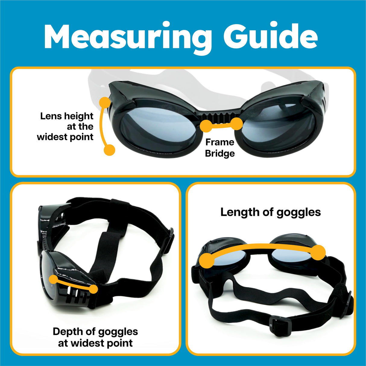 PetSpex® Dog and Cat Sunglasses, Pet Goggles with UV Protection, Windproof Water Resistant Pet Glasses with Adjustable Head and Chin Straps for Outdoor Adventures, Small, Black