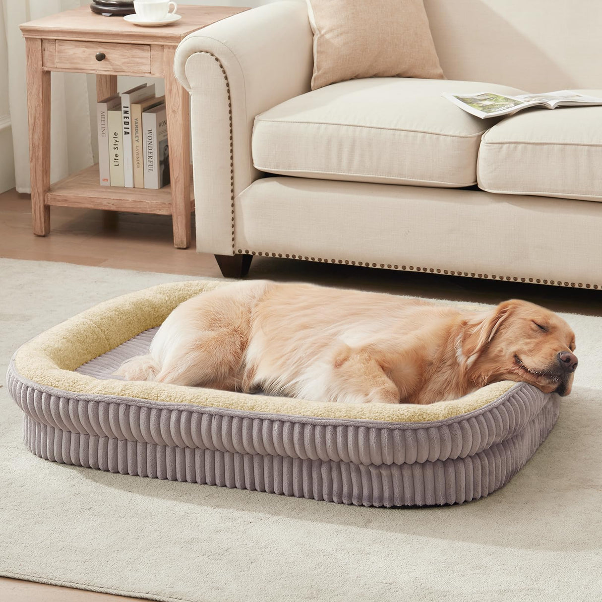 DEBANG HOME Orthopedic Dog Bed for Medium Dogs Breeds, High Density Egg Crate Foam Dog Sofa Beds,Oval Kennel Bed, Pet Couch Bed with Four Sided Bolster, Removable Washable Cover& Non-Slip Bottom