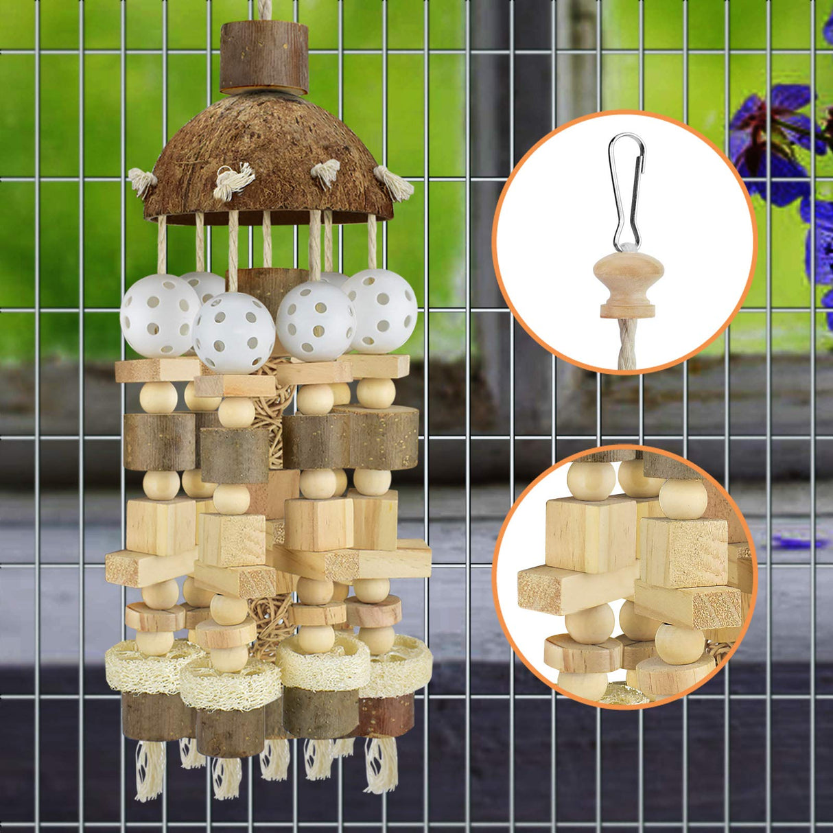 KATUMO Bird Toy, Large Parrot Natural Wooden Blocks Chewing Toy Suits for African Grey Cockatoos Amazon Parrots Large Medium Birds