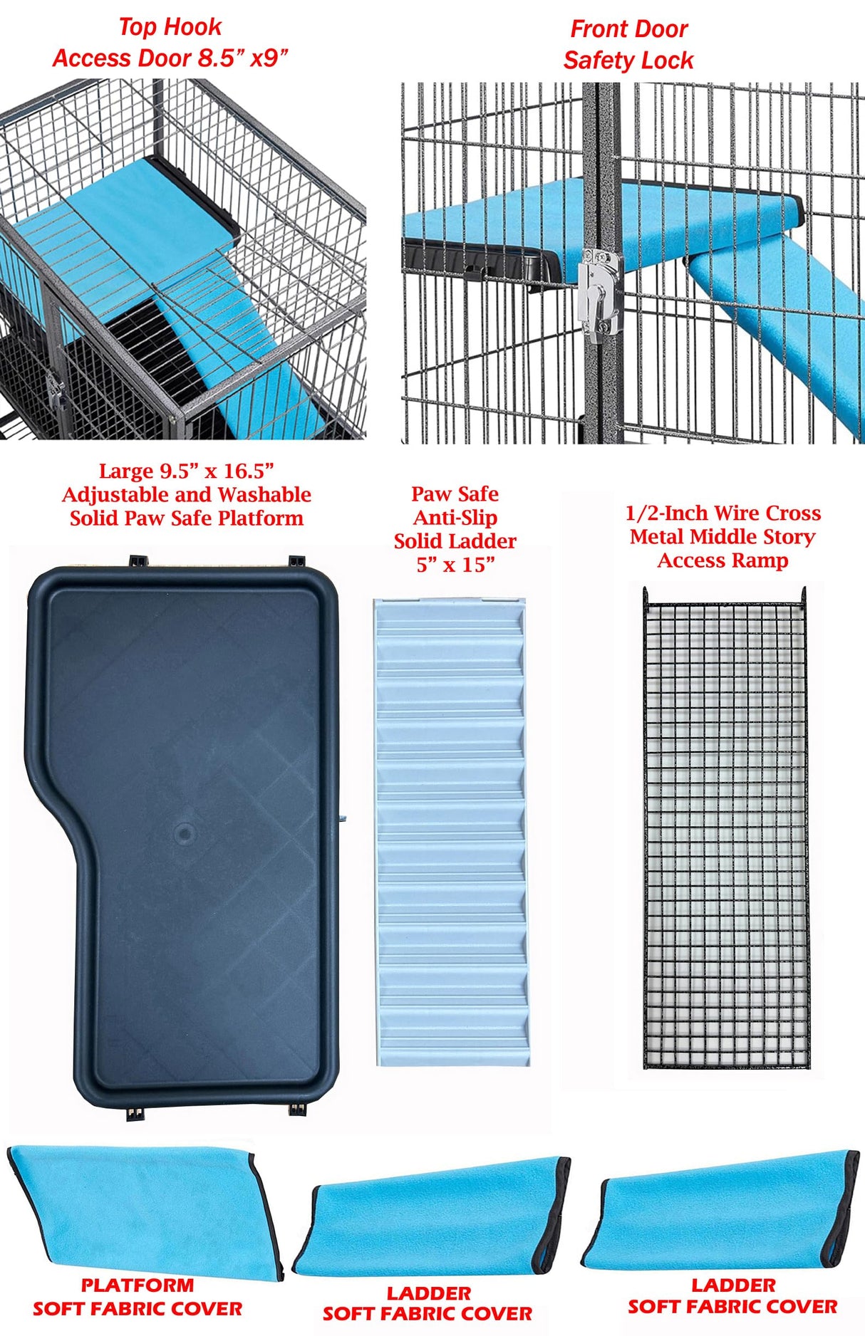 X-Large 31"x18.5"x53.5"H Deluxe Double Unit 4-Tiers Tight 1/2-Inch Bar Spacing Large Front Doors Water Bottle Food Bowl Feisty Ferret Hammock Squirrel Chinchilla Rat Small Animal Critter Rolling Cage