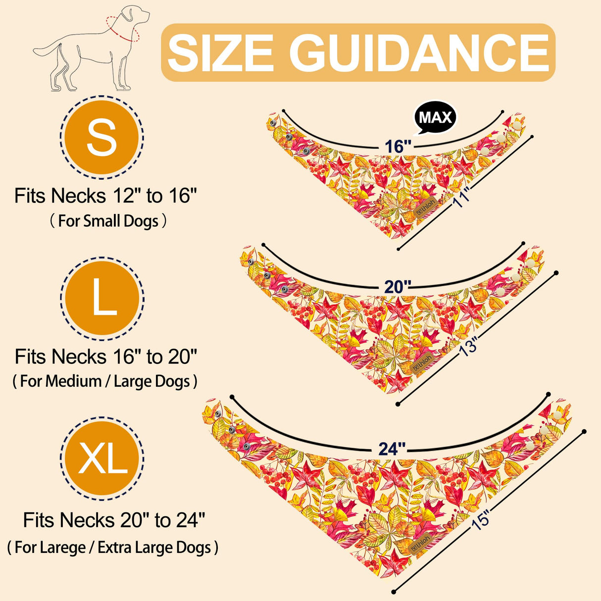 THLOH Fall Dog Bandanas with Snap Button, 2 Pack Pumpkin & Leaf Pet Scarf for Boy & Girl, Premium Durable Fabric, Adjustable Fit, Autumn Thanksgiving Bandana for Large and Extra Large Dogs (X-Large)