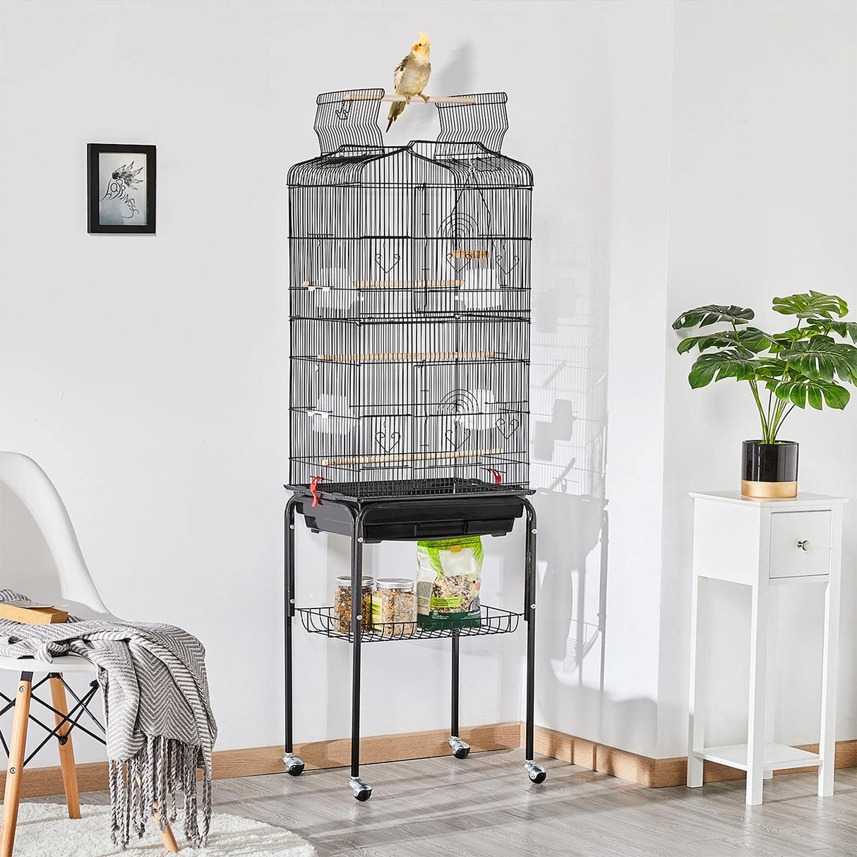 Yaheetech 64-inch Play Open Top Medium Small Bird Cage with Detachable Rolling Stand for Parrot Lovebirds Finches Canaries Parakeets Cockatiels Budgie Parrotlet Conures