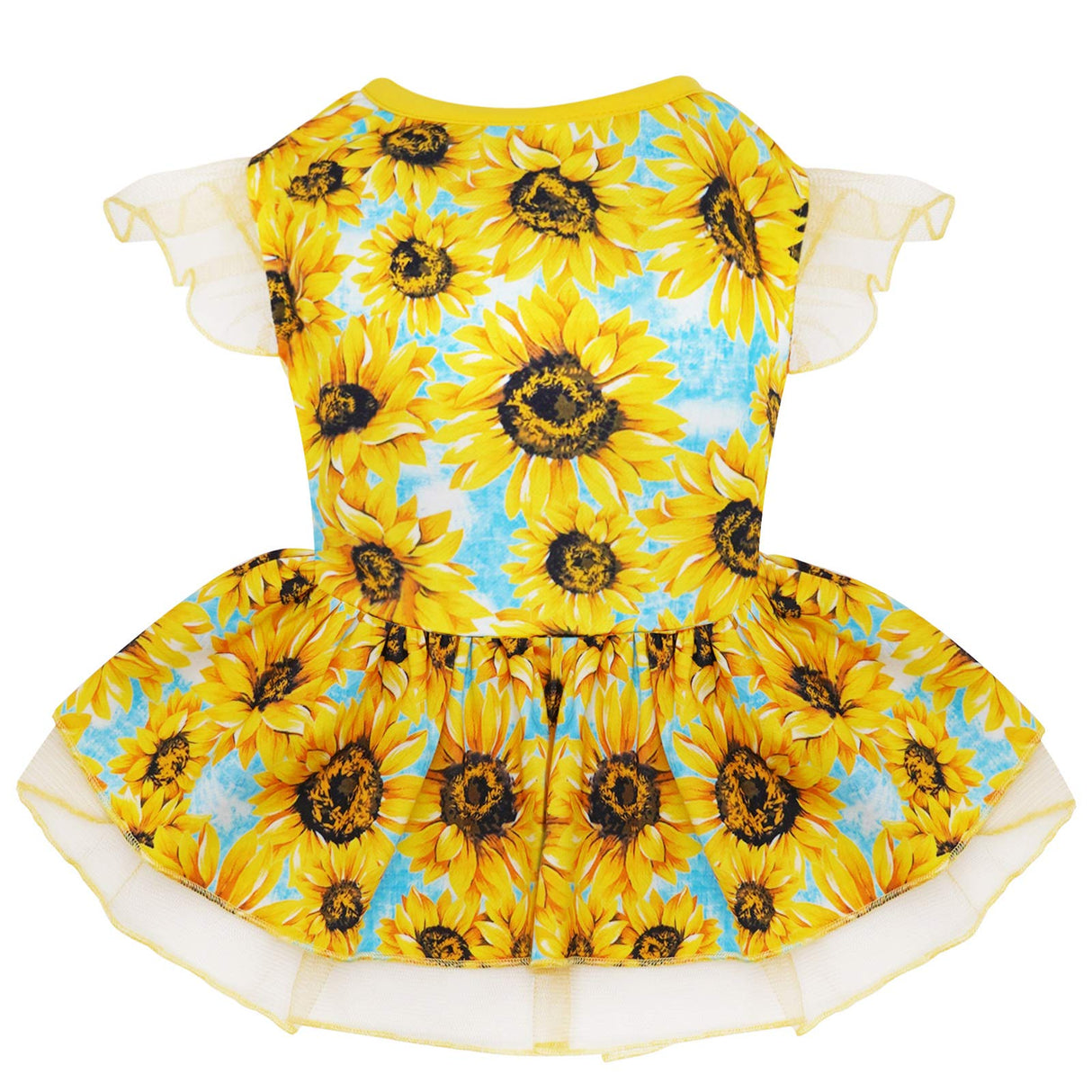 KYEESE Dog Dress for Medium Dogs Sunflower Dogs Sundress Tulle with Ruffle Sleeves Dog Apparel