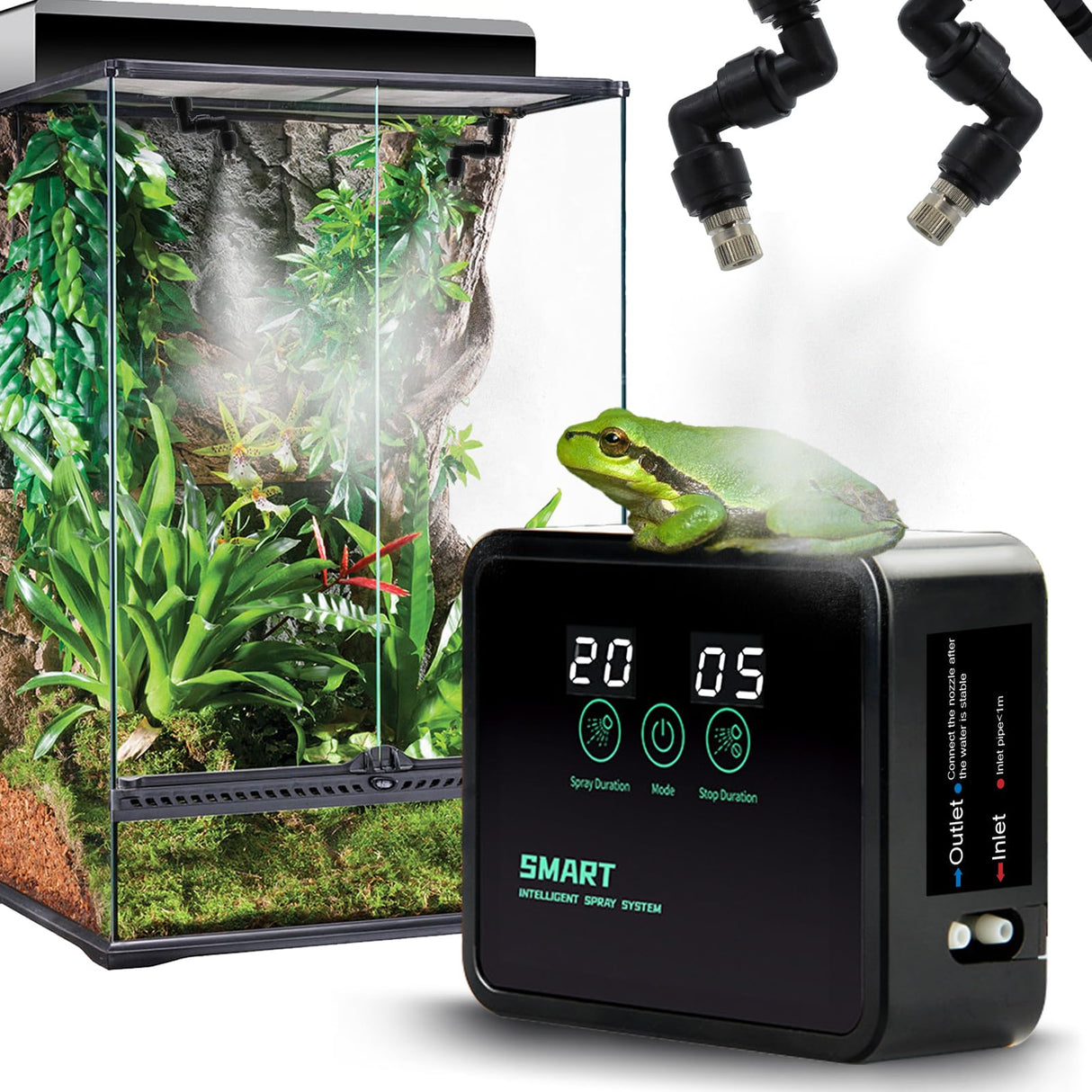 MECESOR Reptile Humidifiers Smart Misting System for Reptile Terrariums, Reptile Mister Automatic with Timer, Reptile Mister Adjustable Misting Nozzles for Chameleons, Frog, Lizard, Snake