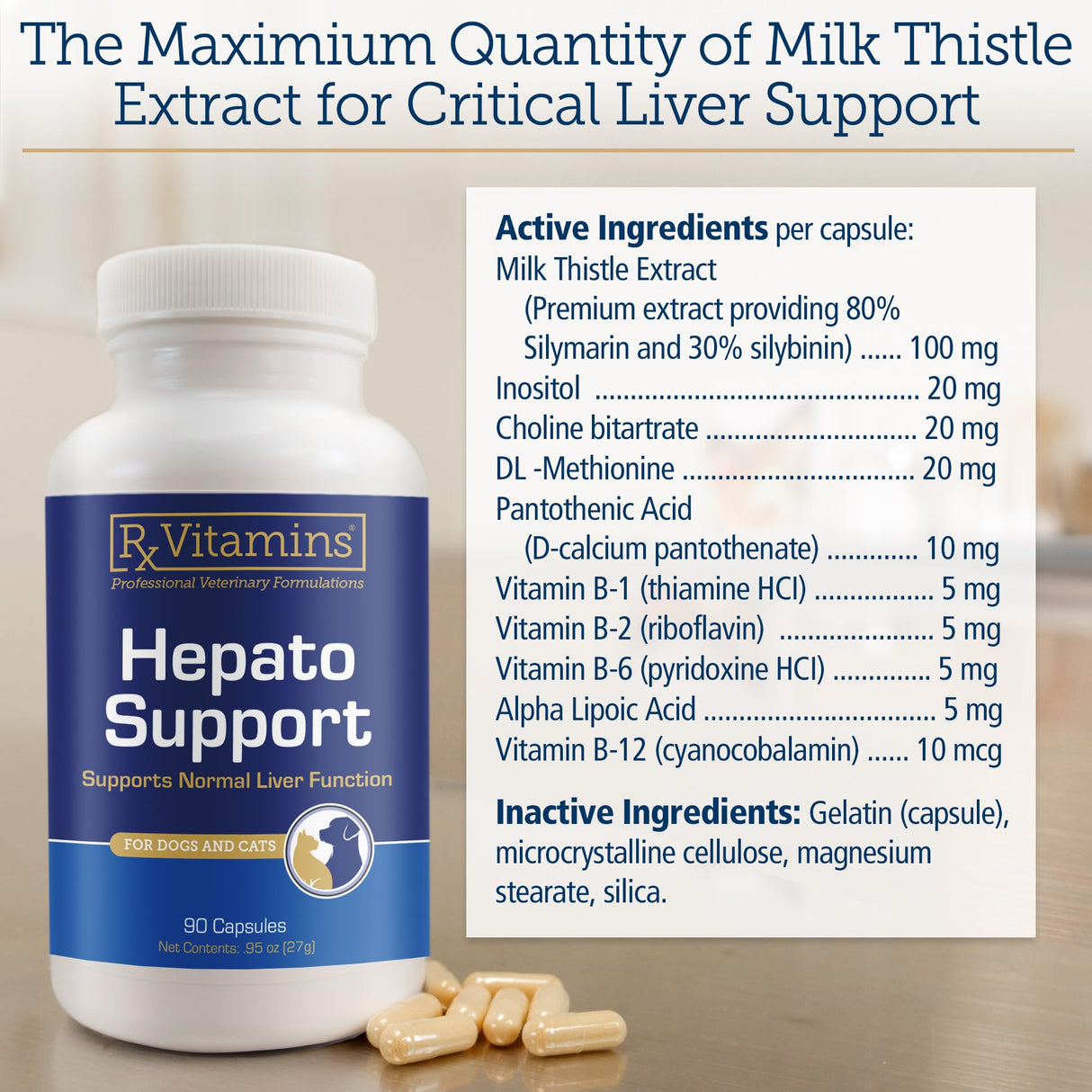 Rx Vitamins Hepato Support for Dogs & Cats - Liver Support Supplement with Milk Thistle - Boosts Liver Detox for Senior Pets - 90 ct
