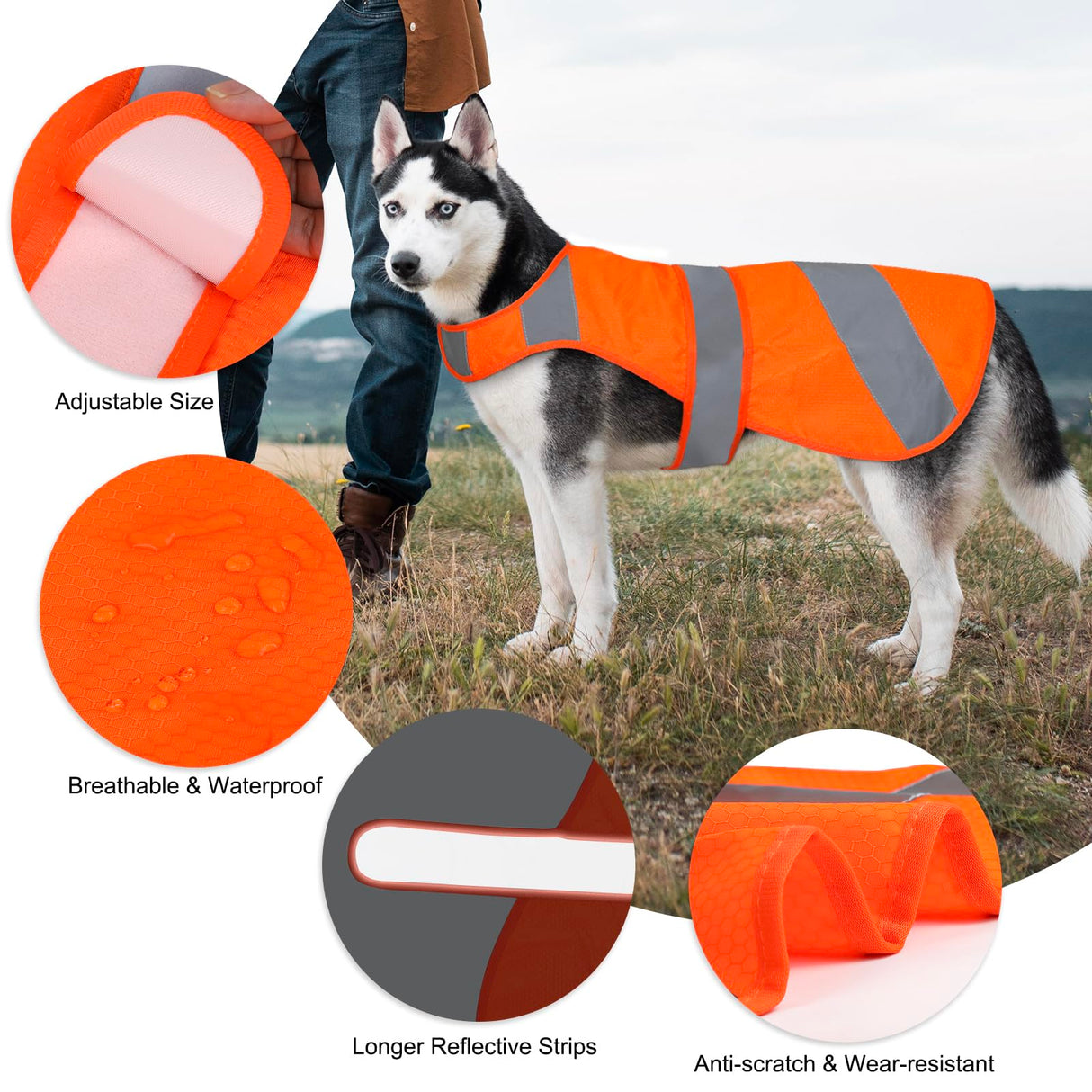 Orange High Visibility Safety Dog Vest, Hunting Jacket, Adjustable Soft Reflective Coat for Small Medium Large Dogs