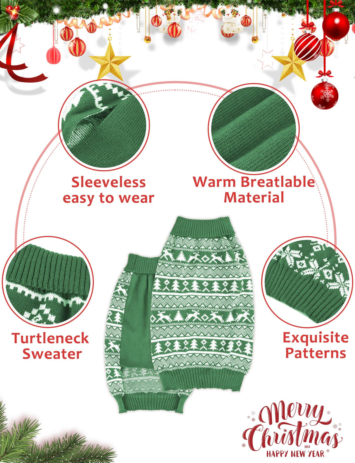 2PCS Dog Christmas Sweater, Soft Warm Pet Clothes Coat for Small Medium Large Dogs and Cats Boy Girl, Fall Cozy Holiday Turtleneck Knitting Collar Pullover Pup Outfit Costume for Thanksgiving New Year