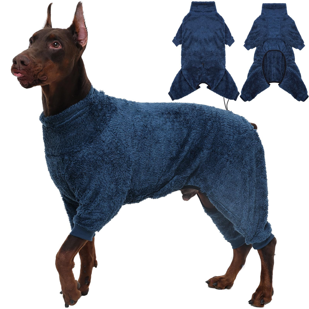 ROZKITCH Warm Dog Pajamas for Large Dogs, Windproof Full Coverage Pet Pjs, Soft Fleece Jacket with Full Coverage, Pullover Winter Coat with Super Warm Jump Suit Blue XXL