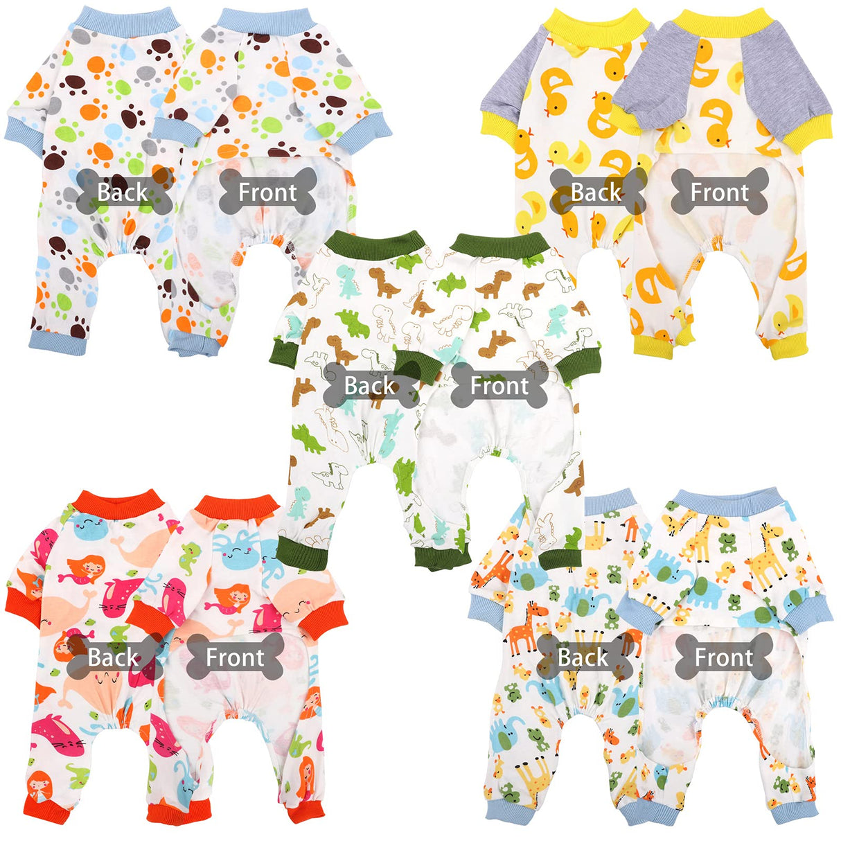URATOT 5 Styles Soft Puppy Rompers - Cute Pet Clothes Onesies for Dog & Cat, Small