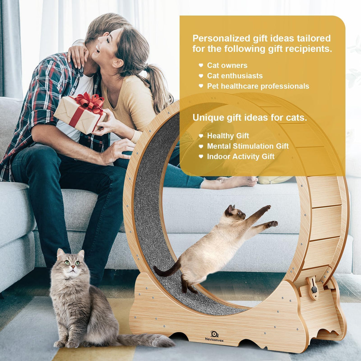 Naviconvex Cat Wheel, 48" XL Large Cats Exercise Running Wheel, Cat Treadmill for Indoor Cats