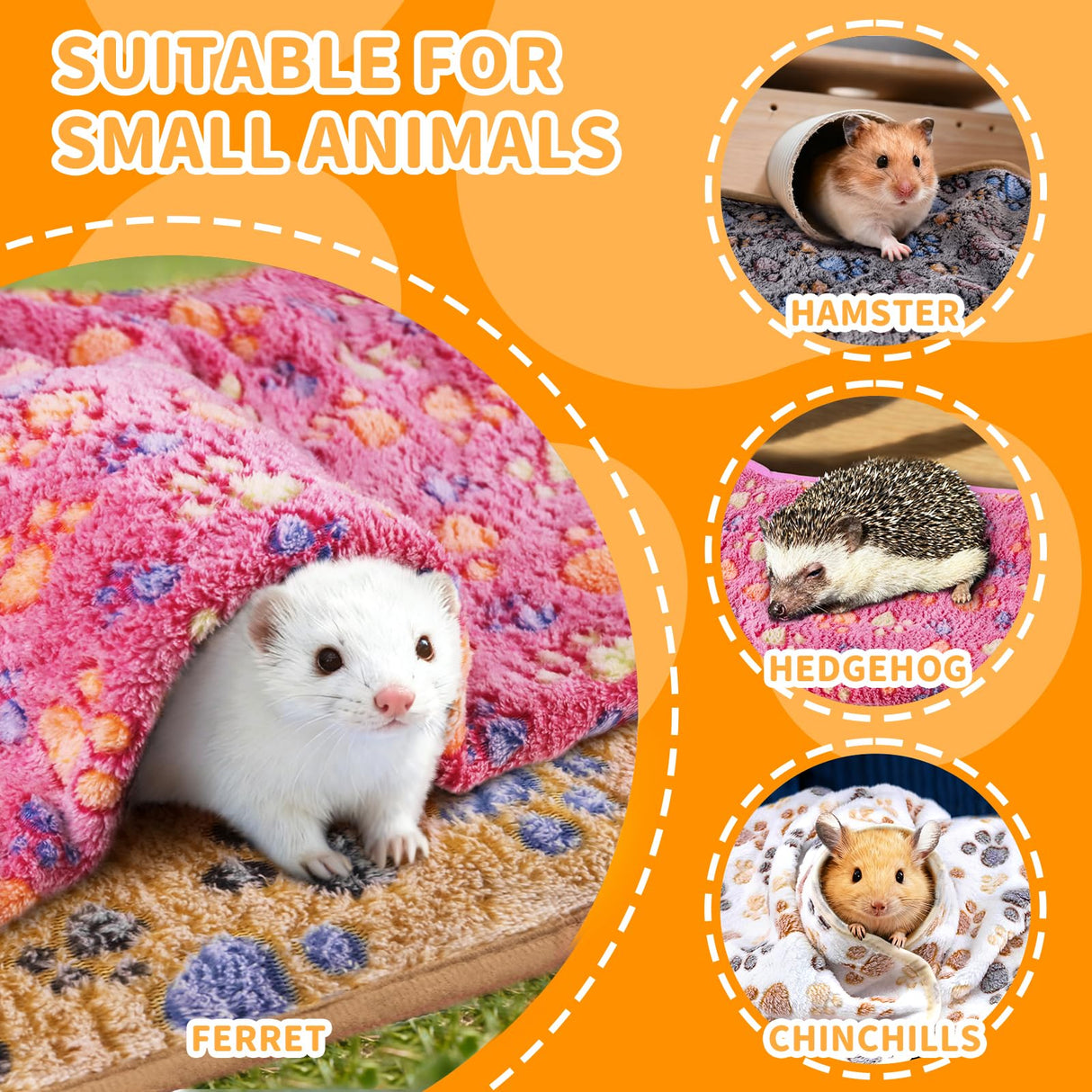 CHICAUP 8PCS Soft Guinea Pig Bedding Blankets Washable Small Animal Fleece Cage Liners Reusable Pet Pee Pad Sleep Mat Pad Cover for Hamster Chinchilla Rabbit Hedgehog Dog Cat Essentials (16×24 Inch)
