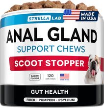 Load image into Gallery viewer, STRELLALAB Anal Gland Support Chews - Scoot Treatment - Digestive Enzymes, Prebiotics & Fiber Supplement for Dogs Digestion & Gut Health. Proprietary Blend of Beet, Psyllium, Dandelion & Pumpkin 120Ct
