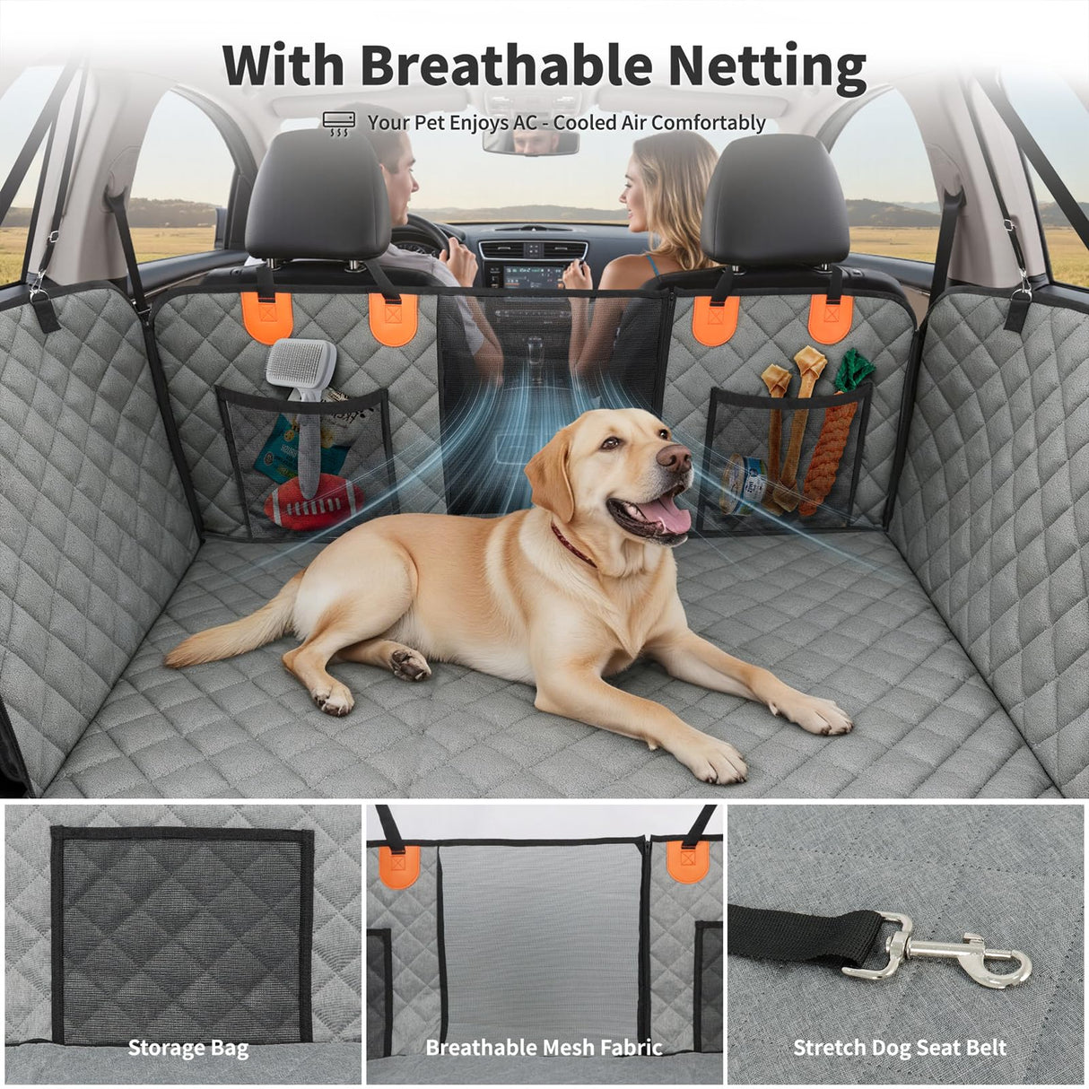 HOTEAGLE Back Seat Cover for Dogs, Waterproof Hard Bottom Spacious and Comfortable, Ideal for Car Trips and Outdoor Adventures, Cherished by Pet Owners(Grey)