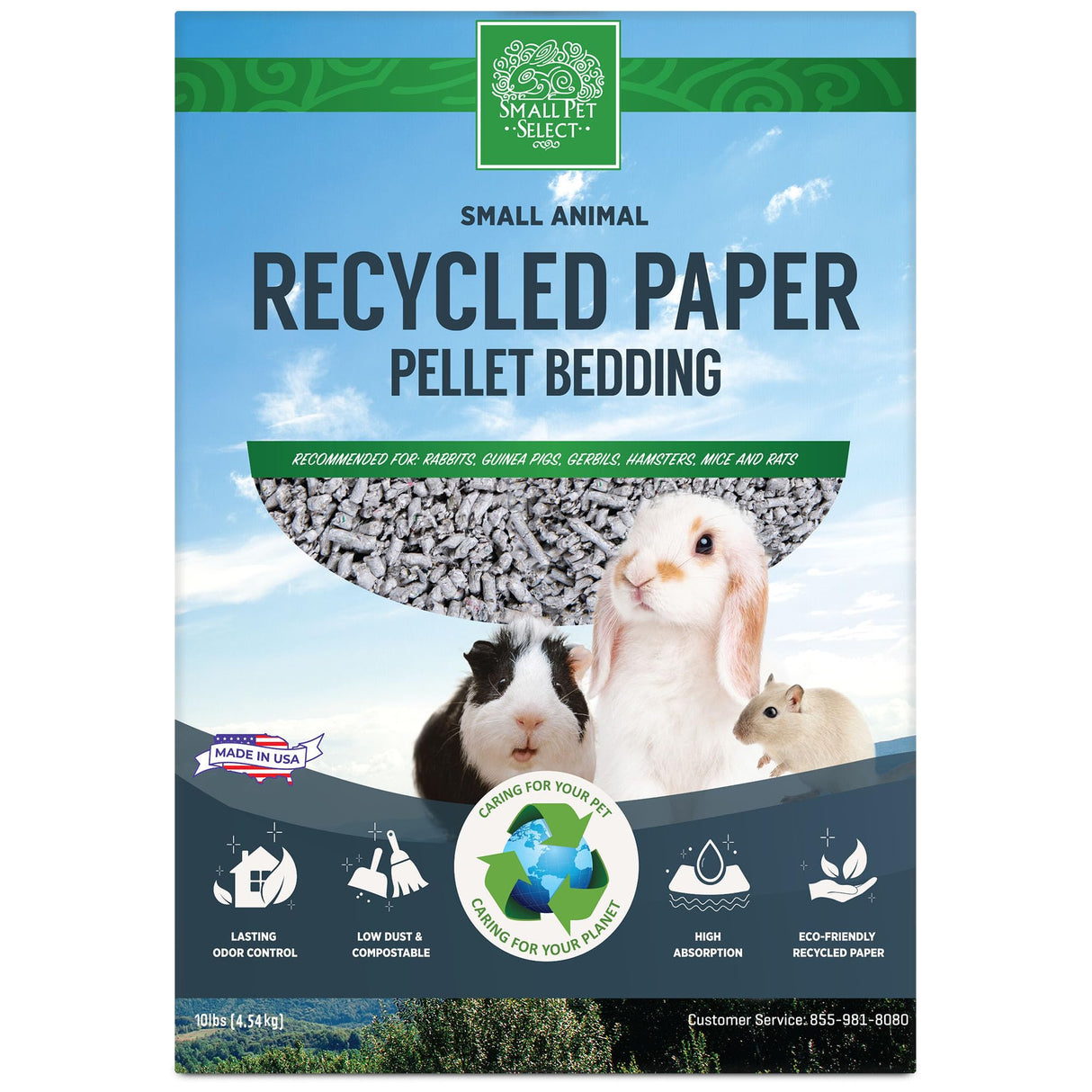Small Pet Select Recycled Paper Pellet Bedding, Litter for Rabbit, Guinea Pig, Hamster, Bunny and Other Small Animals, 10lb