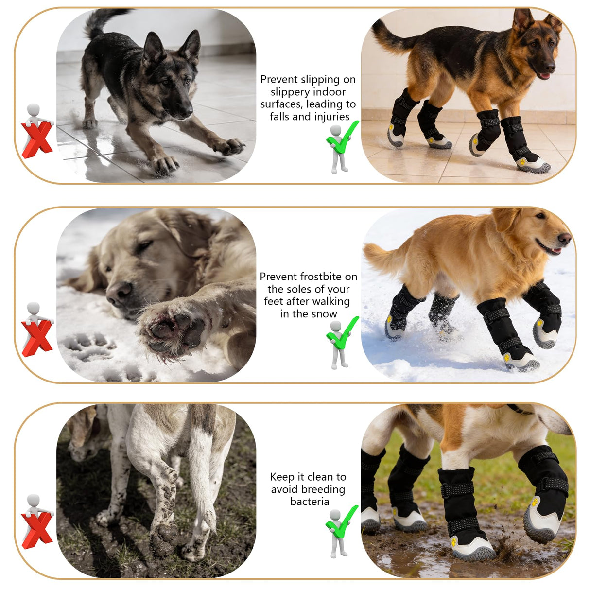 BECEMURU Dog Snow Boots for Winter,Double-Straps Anti-Fall Off Dog Booties Shoes, Non-Slip Paw Protectors for Outdoor Walking Hiking in Snowy or Rainy Day (Black, 2#)