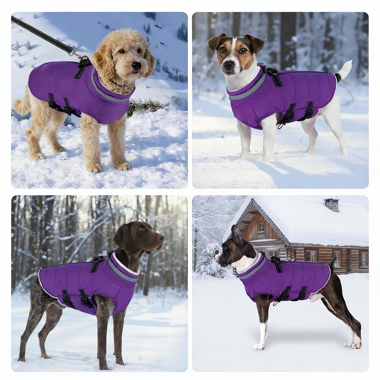 Mklhgty Small Dog Coat with Harness Built-in, Waterproof Reflective Fleece Lined - Warm Windproof Winter Jacket with Back Zipper, Cold Weather Snow Dog Coats - Purple - S