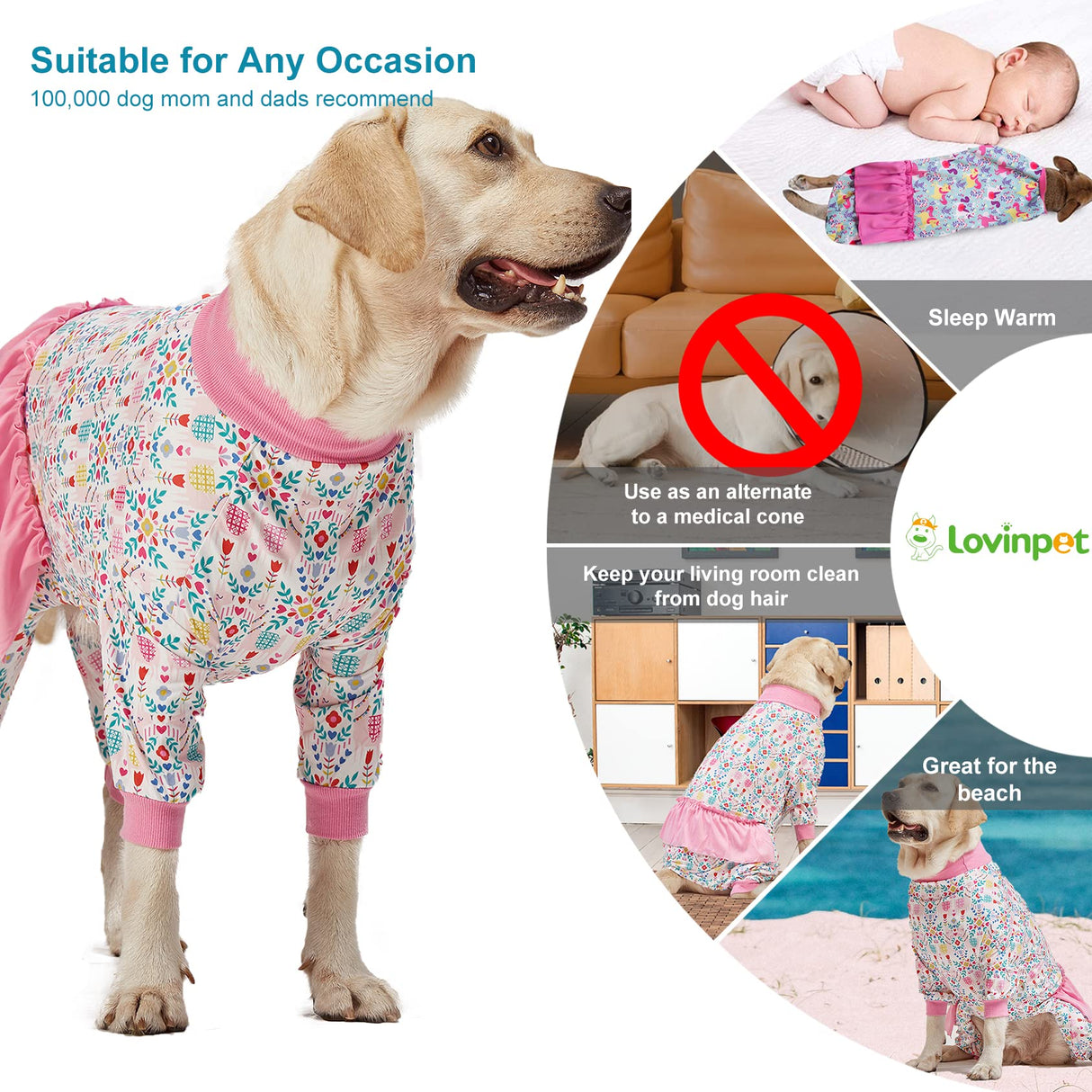 LovinPet Big Dog Pajamas, Space and Snow Print, Sound Care, Post Surgery Shirt, UV Protection, Pet Anxiety Relief Onesie, Large Breed Dog Jammies, Pet Pajamas for Dogs, 2XL