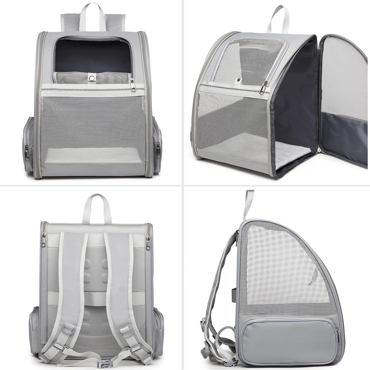 Texsens Pet Backpack Carrier for Small Cats Dogs | Ventilated Design, Safety Straps, Buckle Support, Collapsible | Designed for Travel, Hiking & Outdoor Use (Light Gray)