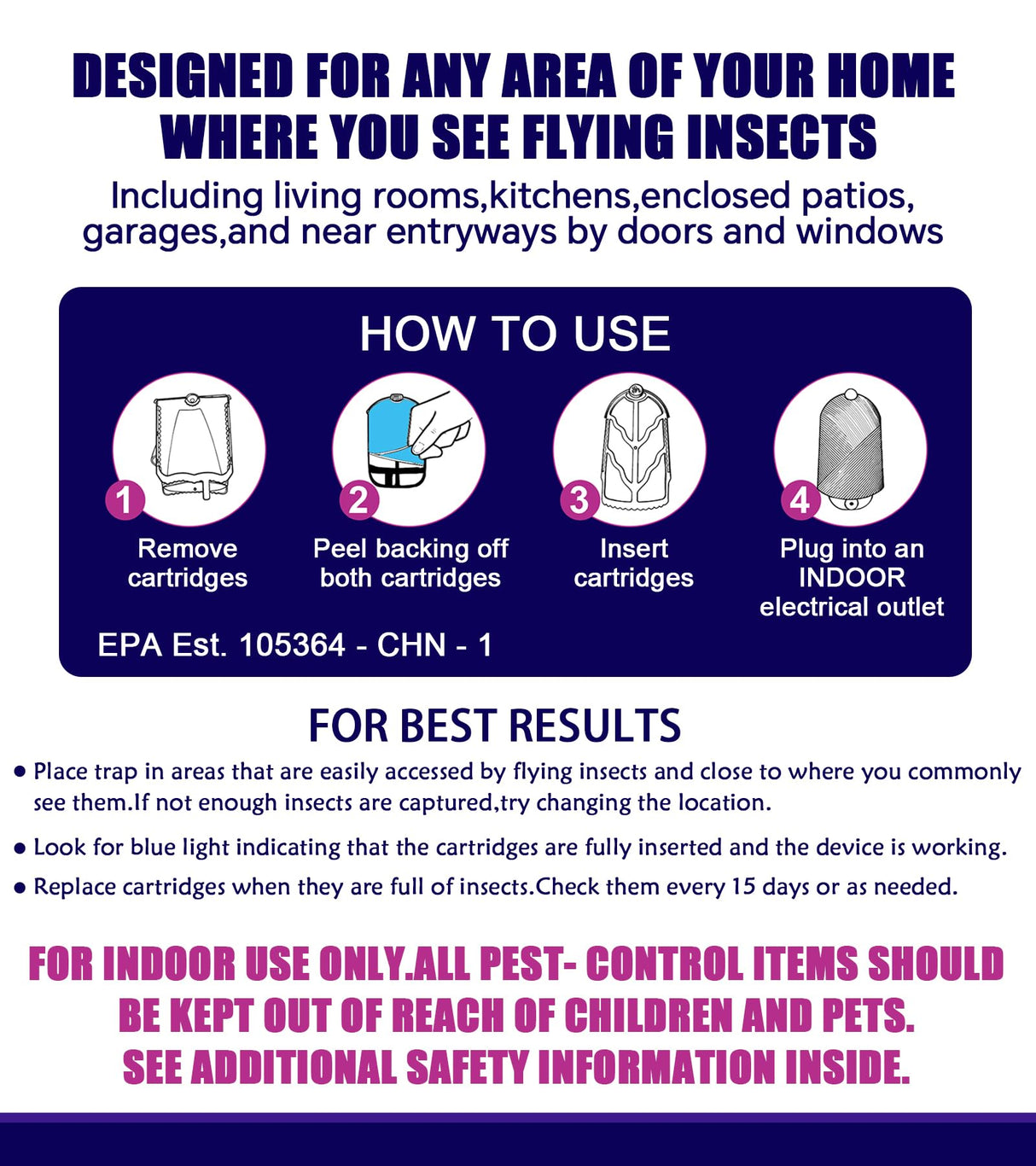 Flying Insect Trap for Indoor Use (2 Staters & 6 Refill Cartridges), UV Light Bug Catcher for Fruit Flies, Gnats & Small Flying Pests, Silent, No-Zap, Mess-Free