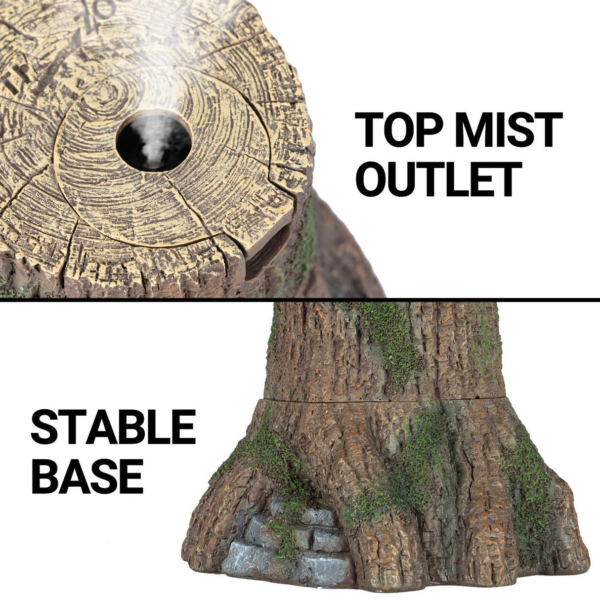 REPTIZOO Reptile Humidifier Fogger, Tree Trunk Humidifier with Top Mist Outlet, 1000ml Detachable Terrarium Humidifier Reptile Misting System Terrarium Decoration