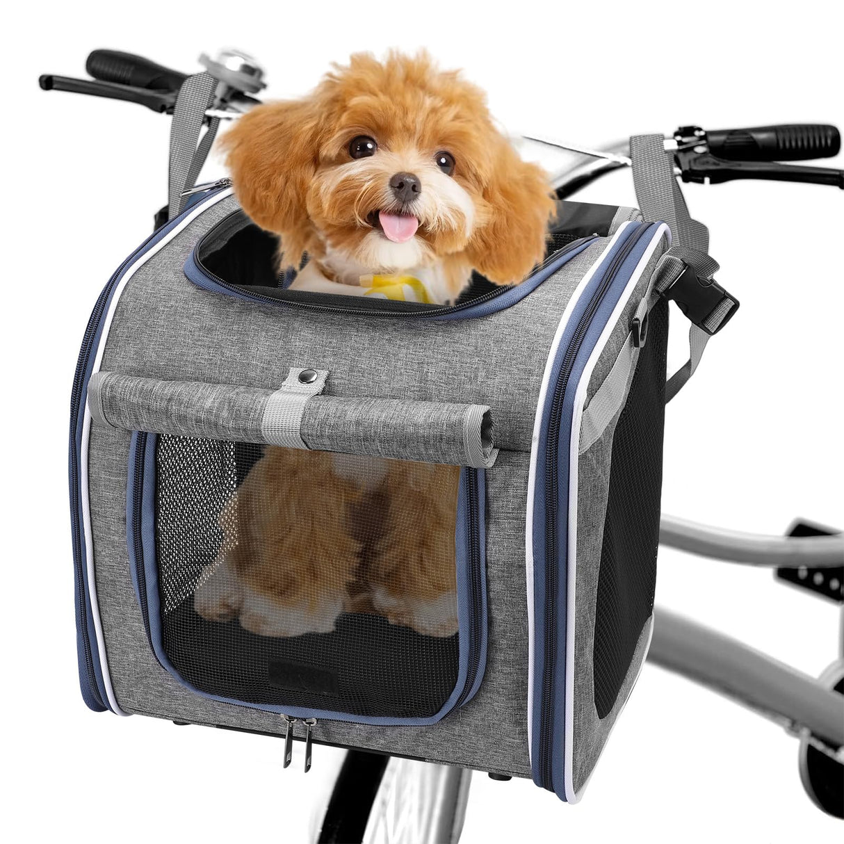 Dog Bike Basket, Expandable Foldable Soft-Sided Dog Carrier, Bike Dog Carrier with Internal Storage Pocket, Dog Backpack Carrier Safe and Easy for Small Medium Cats and Dogs