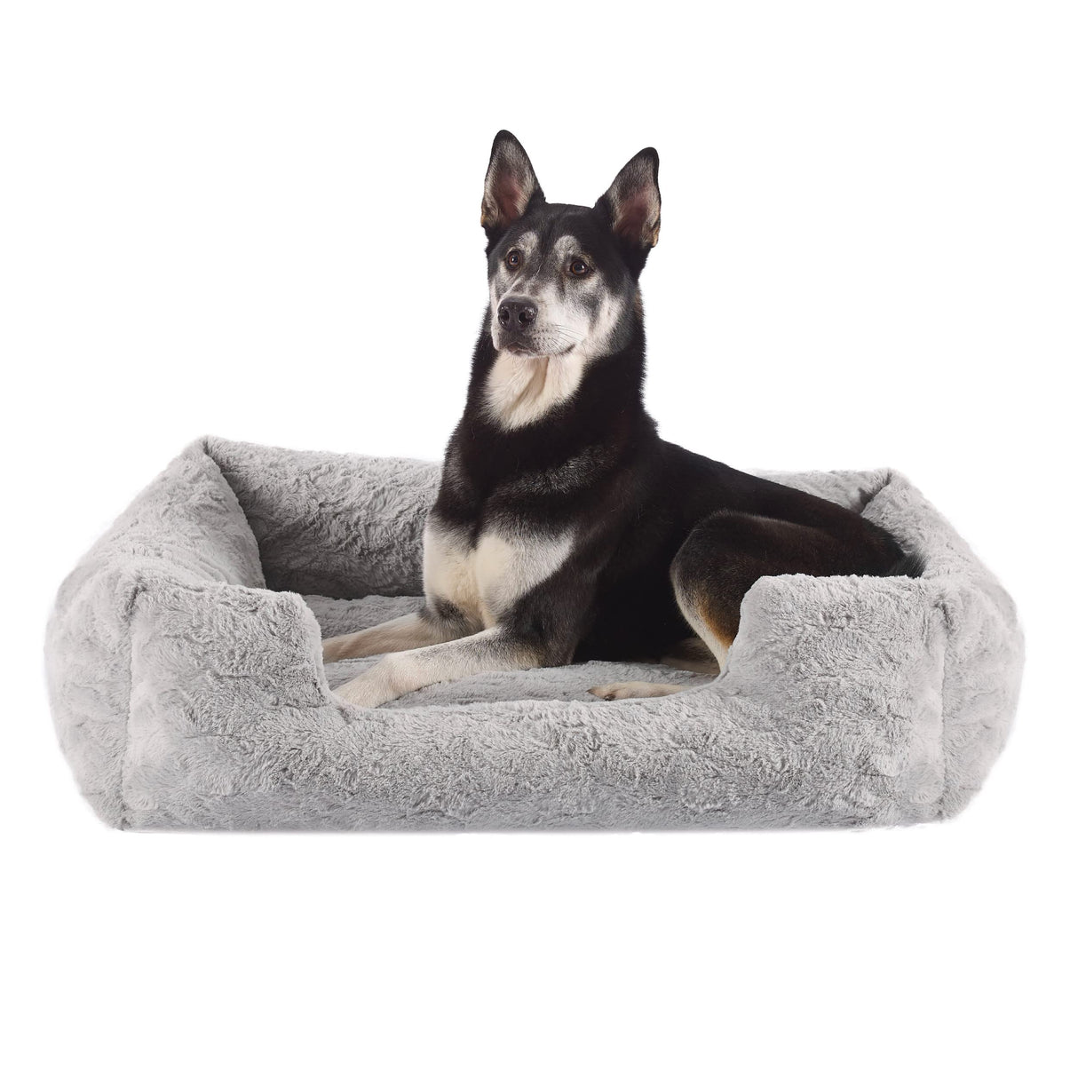 Best Friends by Sheri Lux Lounge Bed Calming Faux Fur Dog Bed, Gray, Large, 36" x 27"