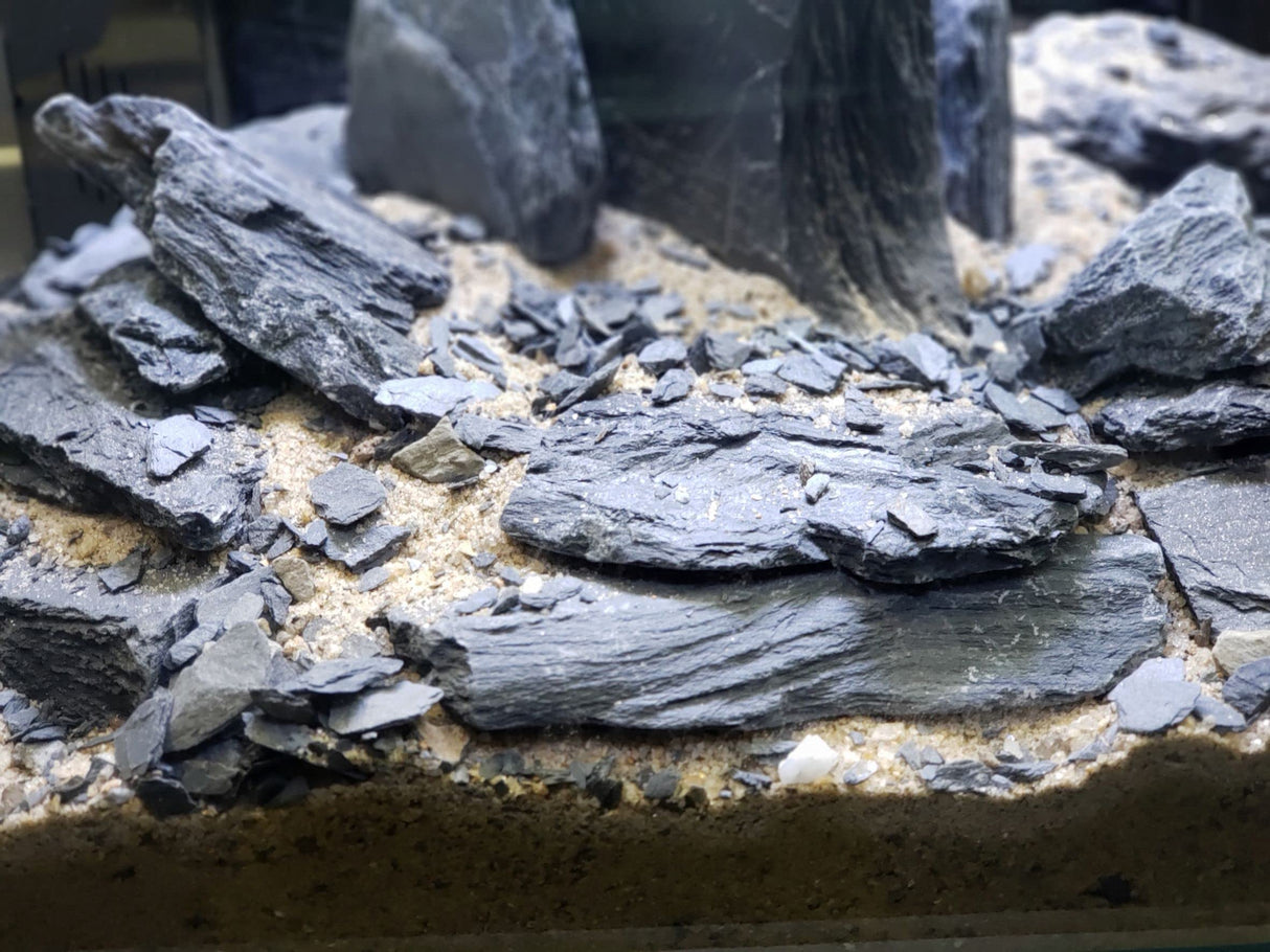 Natural Slate Stone 3 to 5 Inches - USA Sourced and Packaged for Aquascaping Aquariums, Terrariums, Paludariums, Reptiles, Wargaming, Model Railroads, Miniature Gardens, Mosaic Art (12lbs)