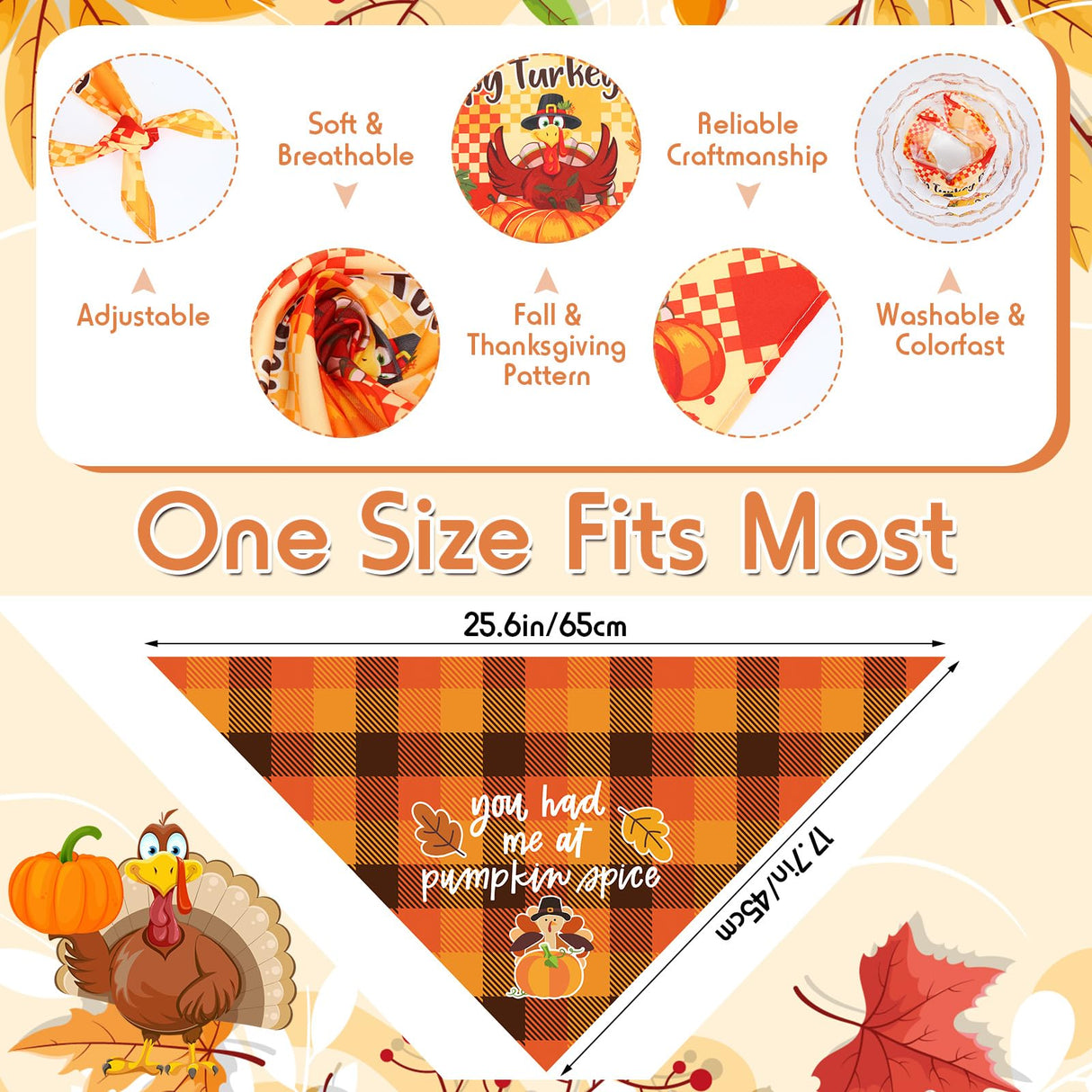Sweetude 100 Pcs Fall Dog Bandanas Bulk Plaid Bandanas for Dog Autumn Thanksgiving Pet Scarf Bibs Adjustable Triangle Kerchief Grooming Supplies Pet Costume for Small Medium Large