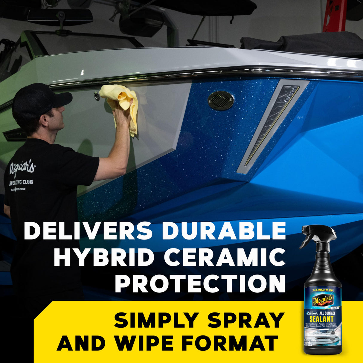 Meguiar's Marine & RV Hybrid Ceramic All Surface Sealant - Premium Fiberglass and Gel Coat Sealant that Boosts Gloss, Beading & Protection from UV Damage - Easy to Apply and Wipe Off – 32 Oz Spray
