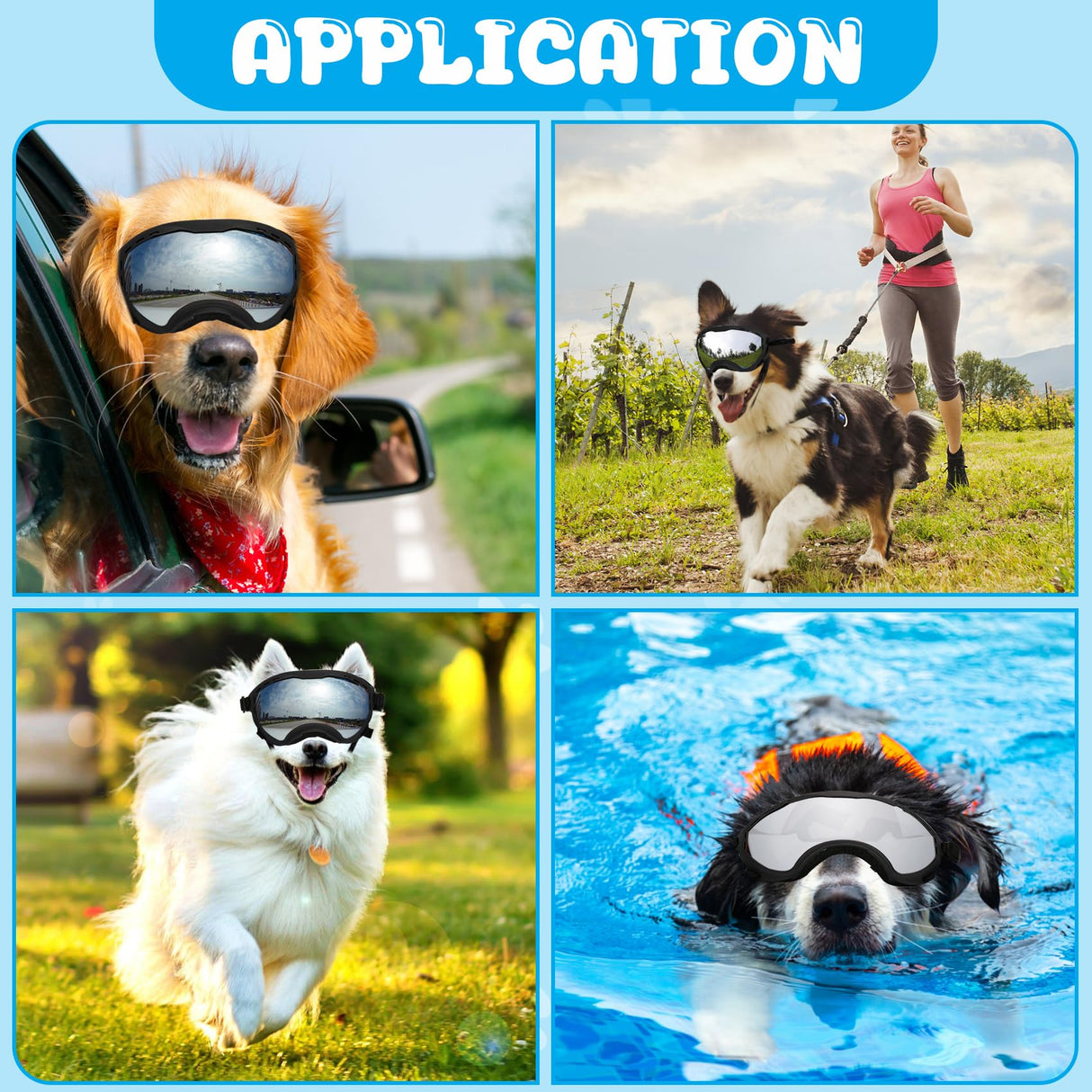 Flantor Dog Goggles for Large Dogs, UV Wind Dust Fog Protection, Soft Frame Adjustable Dog Sunglasses, Summer Driving & Winter Snow Eyewear, Tactical Pet Glasses with Elastic Strap (Black)