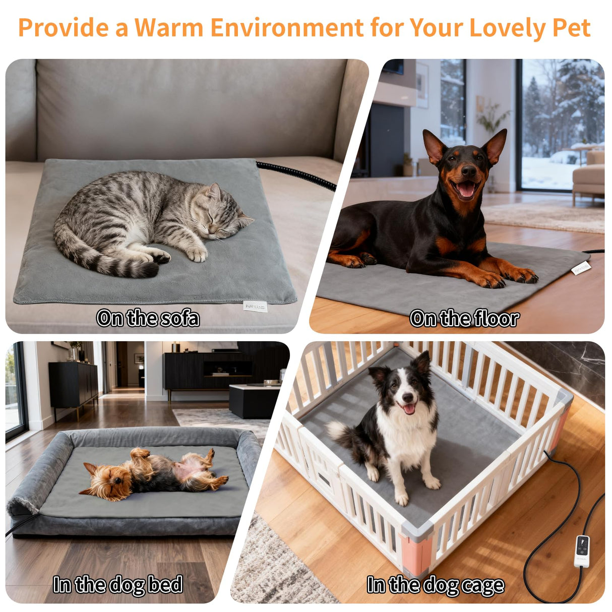 BECEMURU Pet Heating Pad for Dogs & Cats, 30"x18" Waterproof Heated Bed with 6-Temp & Timer, Chew-Resistant Cord Electric Warm Bed for Senior Pets, Soothing Pain Relief for Arthritis