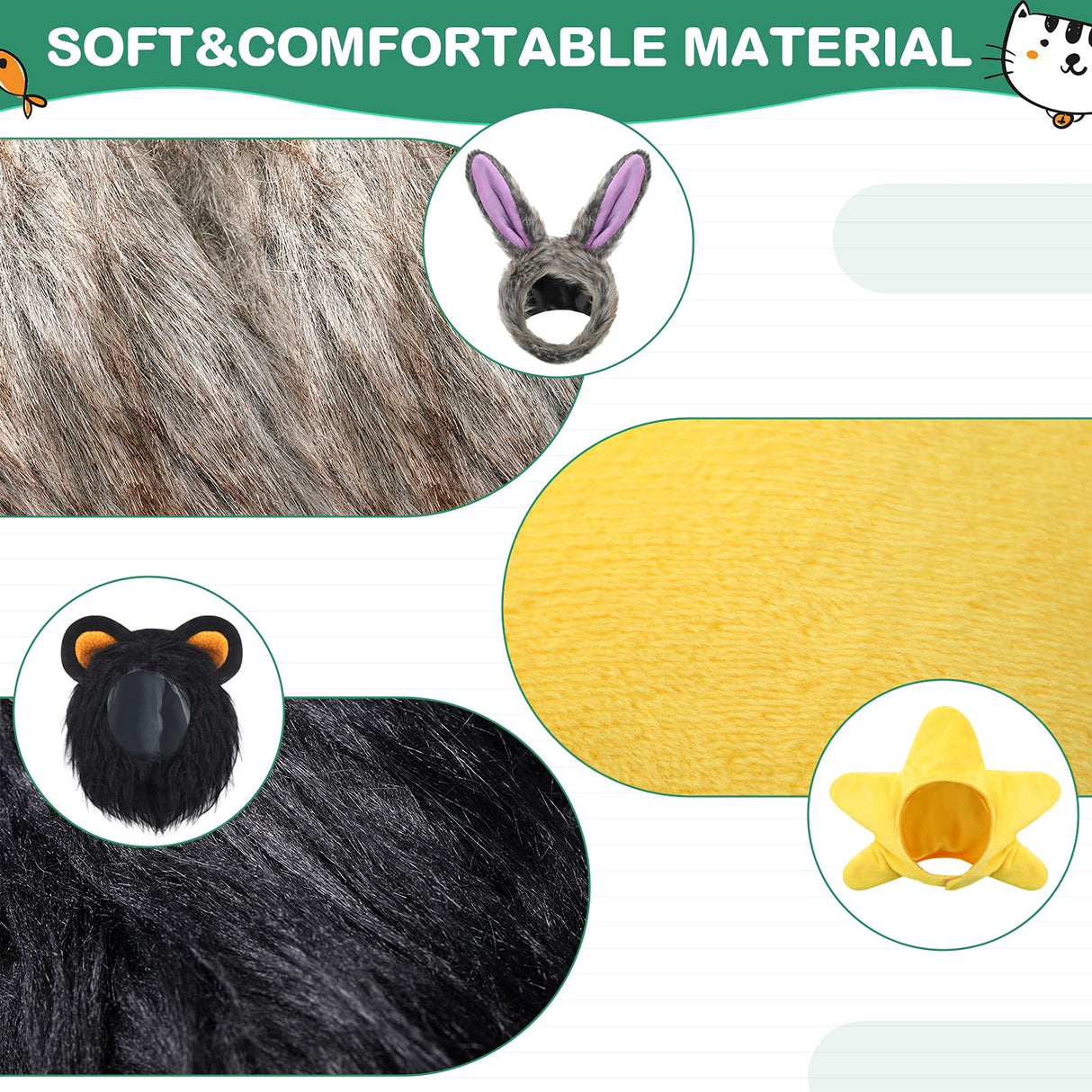 5 Pieces Cat Hat Dog Costume Cute Bunny Rabbit Hat with Ears Headwear Lion Mane Cap Valentine New Years Day Party Accessory for Kitten Puppy Dress Up Adjustable Birthday Party