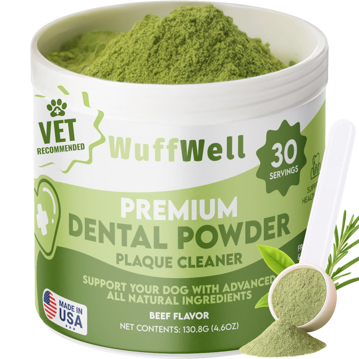 WuffWell Dog Teeth Cleaning Powder with Probiotics – Dog Dental Care for Plaque & Tartar Remover – Effective Dog's Teeth Care & Oral Hygiene for Fresh Breath – USA Made Dental Powder for Dogs Teeth