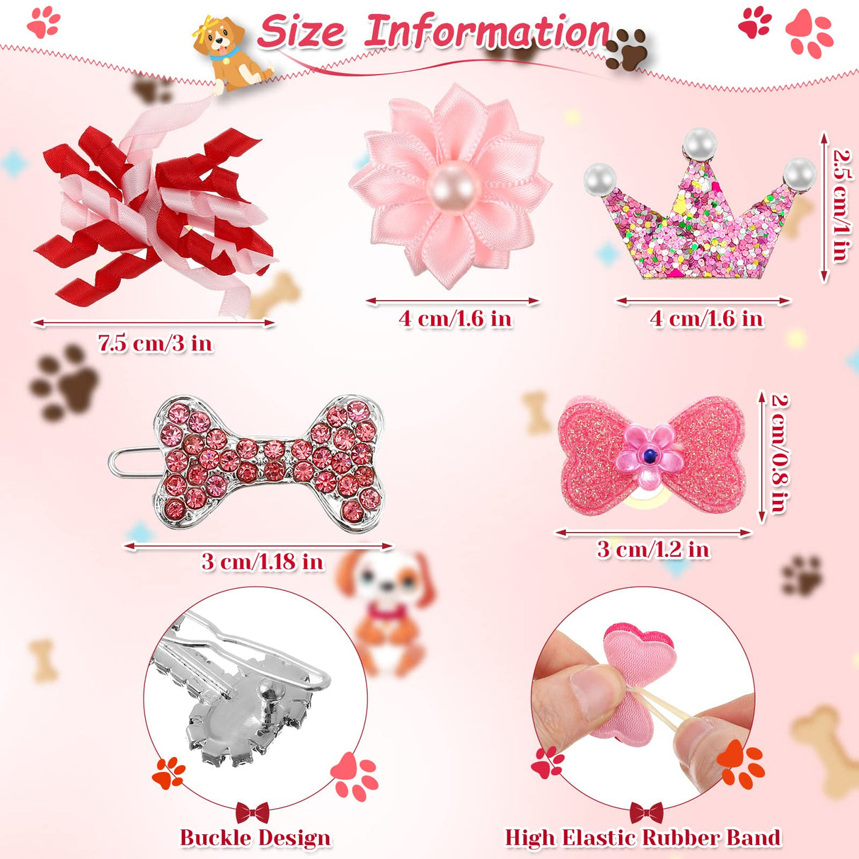 40 Pcs Dog Hair Bows Small Dog Hair Clips Puppy Yorkie Barrettes Princess Style Bow for Cat Party Birthday Grooming Accessories(Pink)