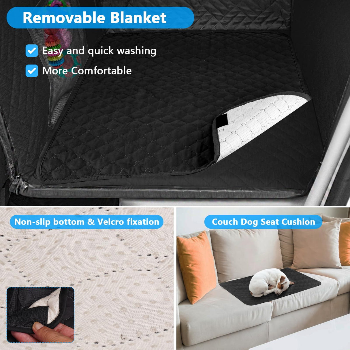 Dog Car Seat for Large Medium Dogs, Hard Bottom Back Seat Extender for Dogs with Soft Removable Blanket, Non-Slip Dog Car Hammock Turn into Soft Pet Travel Bed,Half Pet Seat for Car SUV Truck(Black)