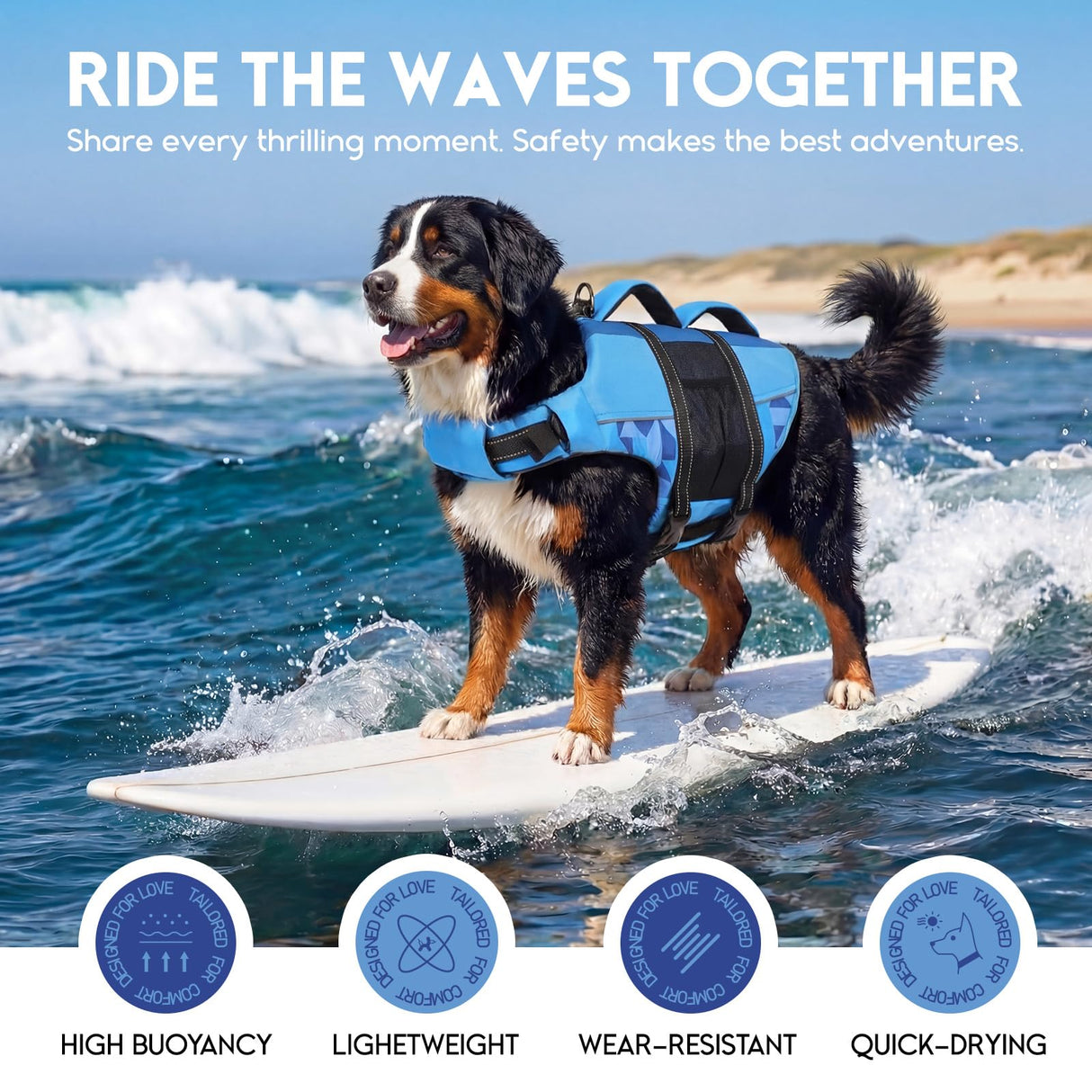 ASENKU Dog Life Jacket with Reflective Stripes, Adjustable High Flotation Dog Safety Vest, Ripstop Pet Lifesaver for Swimming Boating, Lightweight Pet Life Preserver for Medium Dogs (Blue, S)