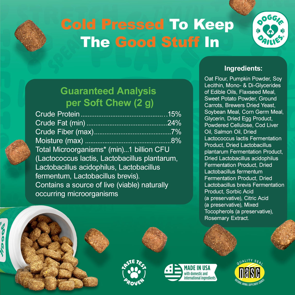 Doggie Dailies Probiotics for Dogs - Advanced Dog Probiotics with Prebiotics - Promotes Digestive Health - Supports Immune System and Overall Health (Pumpkin) 225 Soft Chews