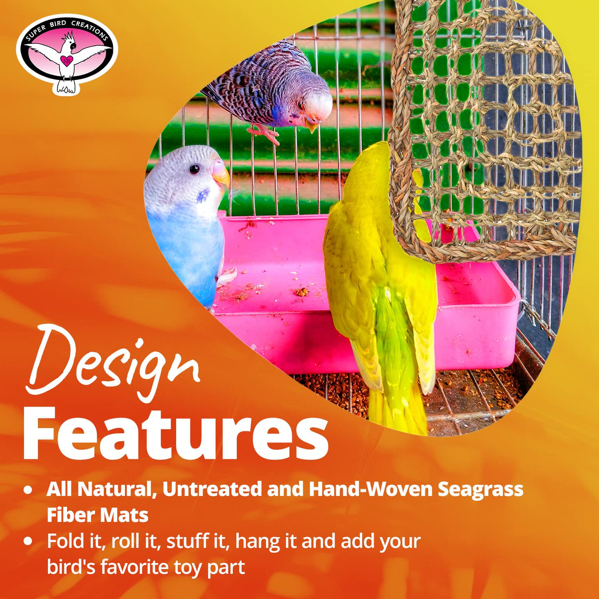 Super Bird Creations SB50008 Seagrass Mat for Cage Decor, Pet Enrichment and Boredom Relief - Versatile Toy-Making Base - Ideal for Parrots - Small to Large Birds & Reptiles - 7"x12" (3 Pack)