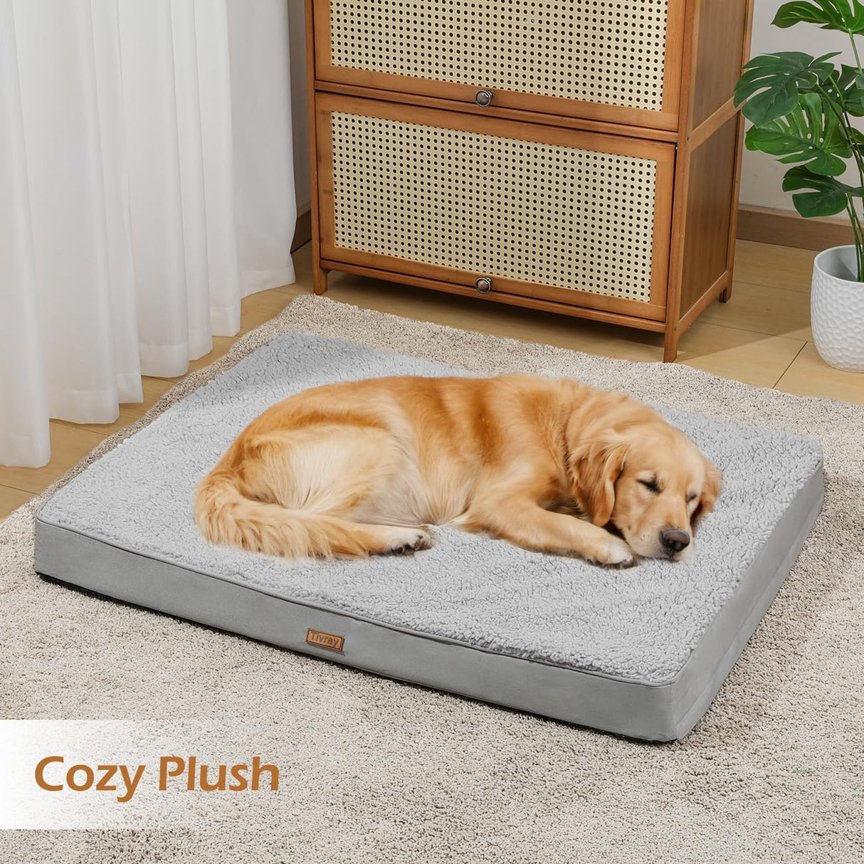 Tivray Dog Bed Cover, Washable Replacement Large Dog Bed Sheet with 3-Sided Continuous Zipper, Waterproof Liner, Soft Plush, Pet Mattress Fluffy Protector, 41x27x3 inches - M, Cover Only Grey