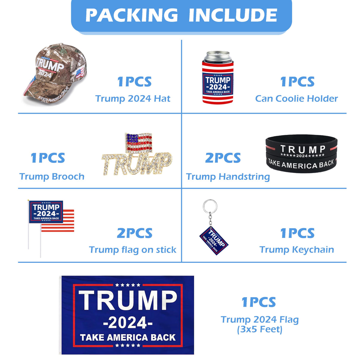 Ouraqto Trump 2024 Kit - Donald Trump Merchandise|Trump 2024 Hat|MAGA Hats|Trump 2024 Flag 3x5 Outdoor|Trump Merch Gifts