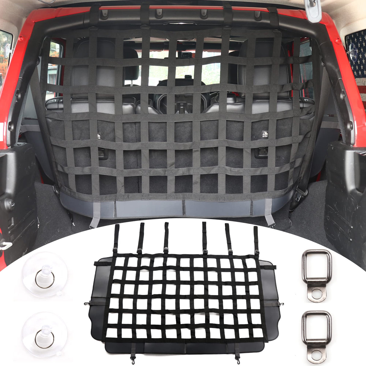 RERPRO Pet Net Safety Dog Barrier for 2007-2026 Jeep Wrangler JK JL 4 Door Accessories, Behind Rear Seat Pet Dog Covers Trunk Cargo Isolation Liner Net for Jeep Wrangler