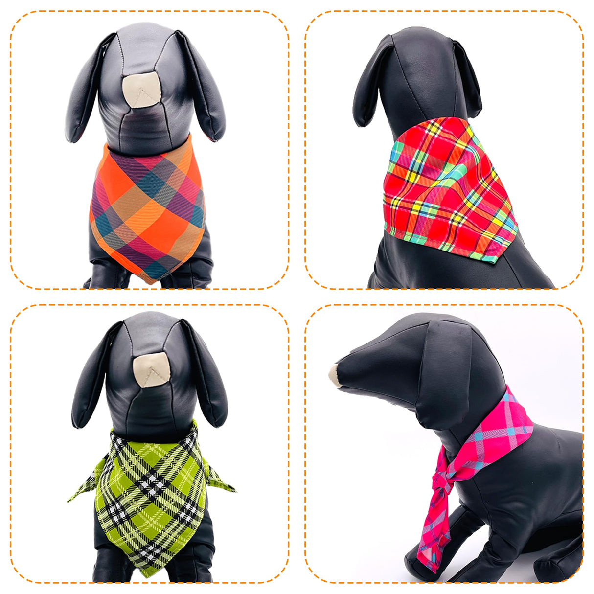 JpGdn 200PCS Dog Bandanas Plaid for Large XL XXL Breed Dogs Bulk Big Dog Bandanas Kerchief Washable Stitching Edge Selvedge Sewing Triangle Bibs Head Scarves Scarfs for Grooming Accessories