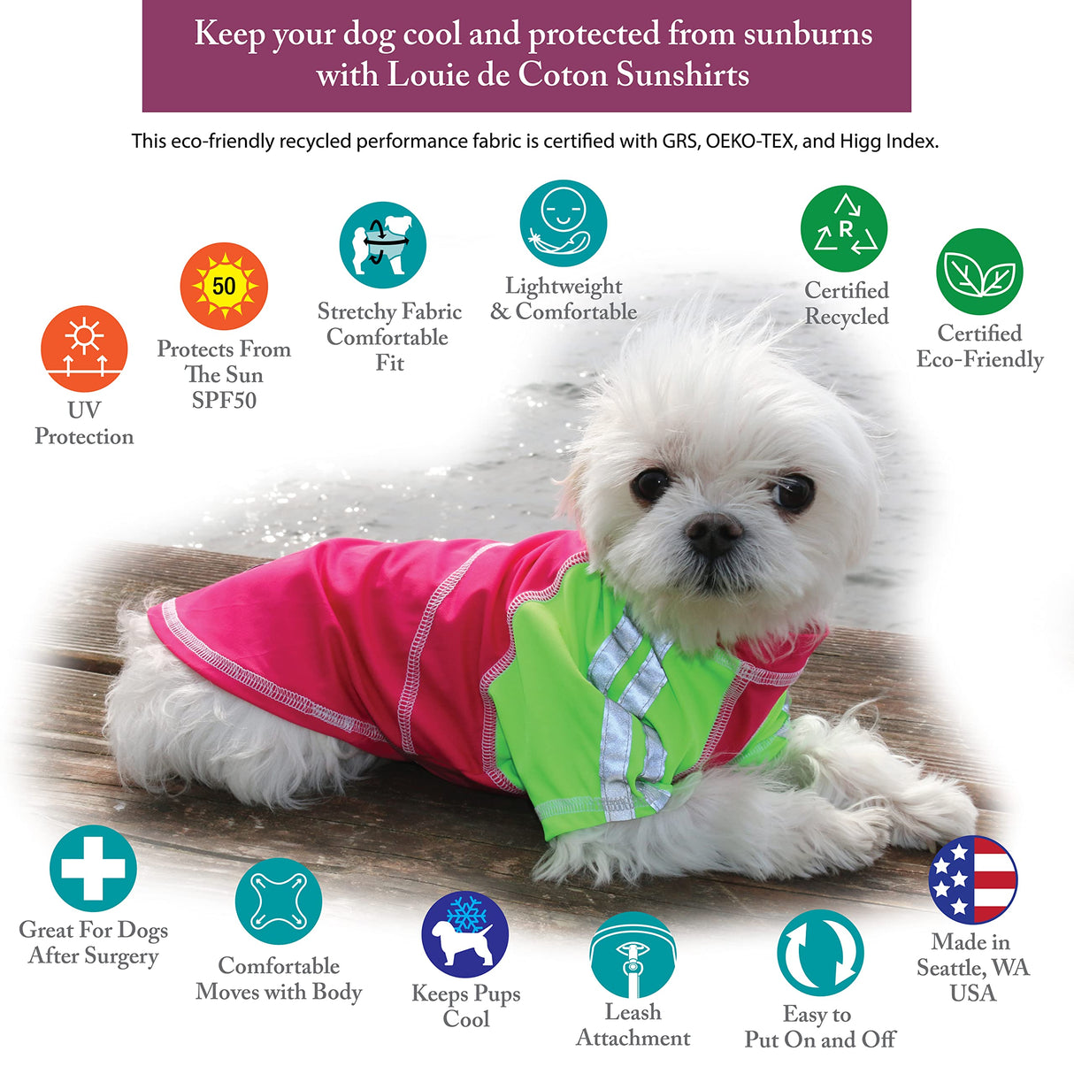 Louie de Coton Dog Clothes | Shirts for Large 3XL Size | Dog Sunscreen Cooling T-Shirt with UPF50+ Max Protection from Sunburn | Cooling Vest for Dogs Made in USA Sun Shirt for Dogs